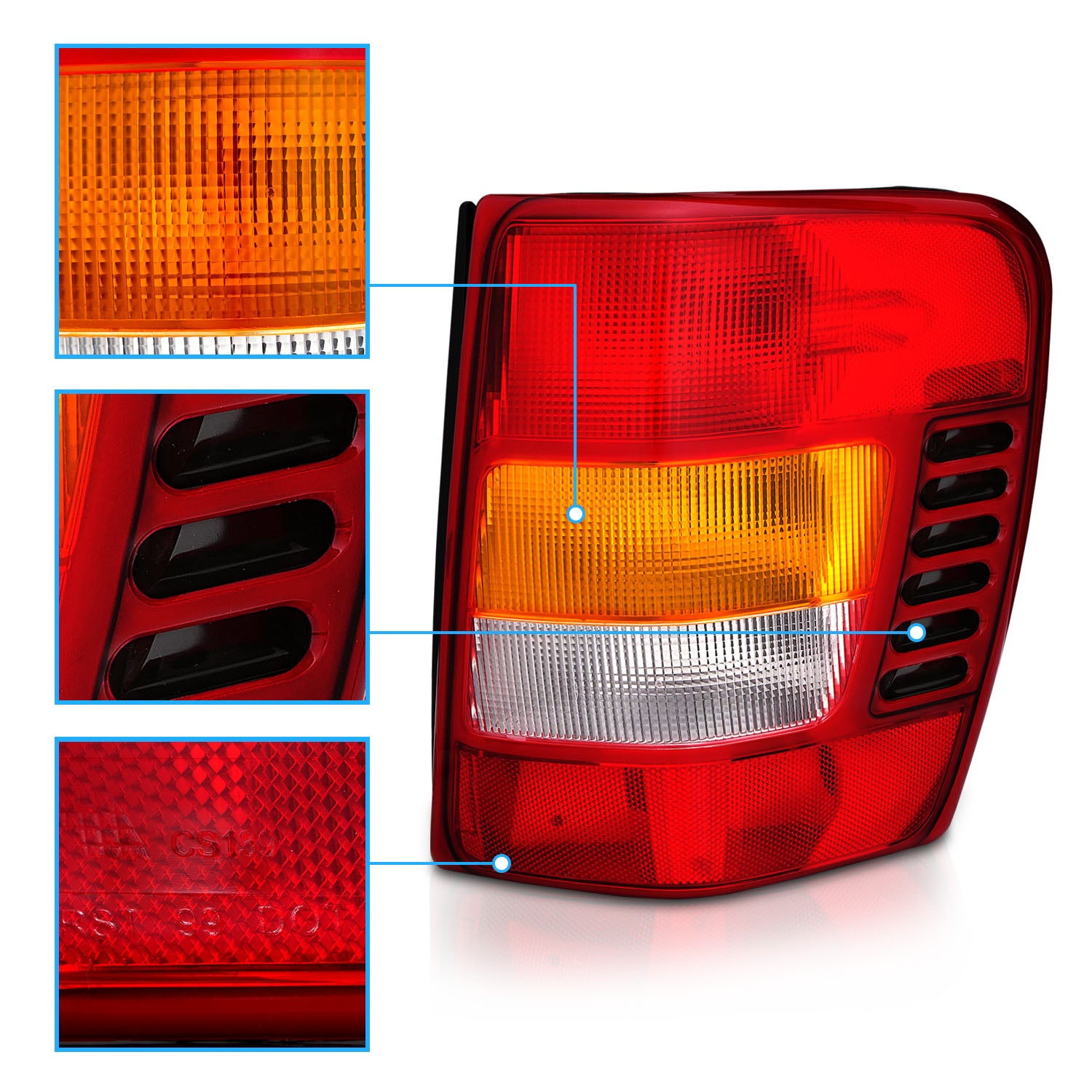 JEEP GRAND CHEROKEE 99-03 TAIL LIGHTS RED/CLEAR (OE REPLACEMENT)