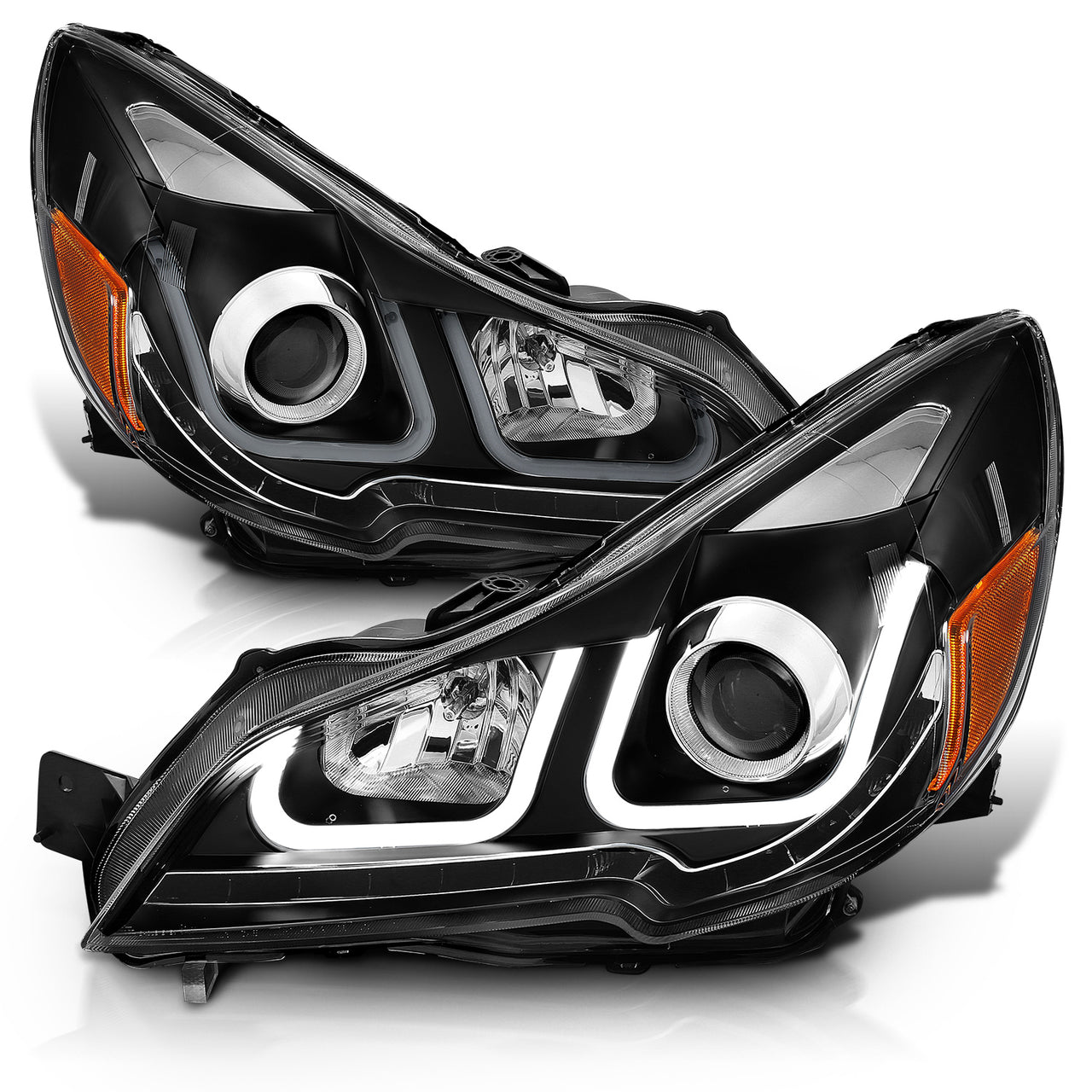 SUBARU OUTBACK 10-12 U-BAR STYLE PROJECTOR HEADLIGHTS BLACK AMBER