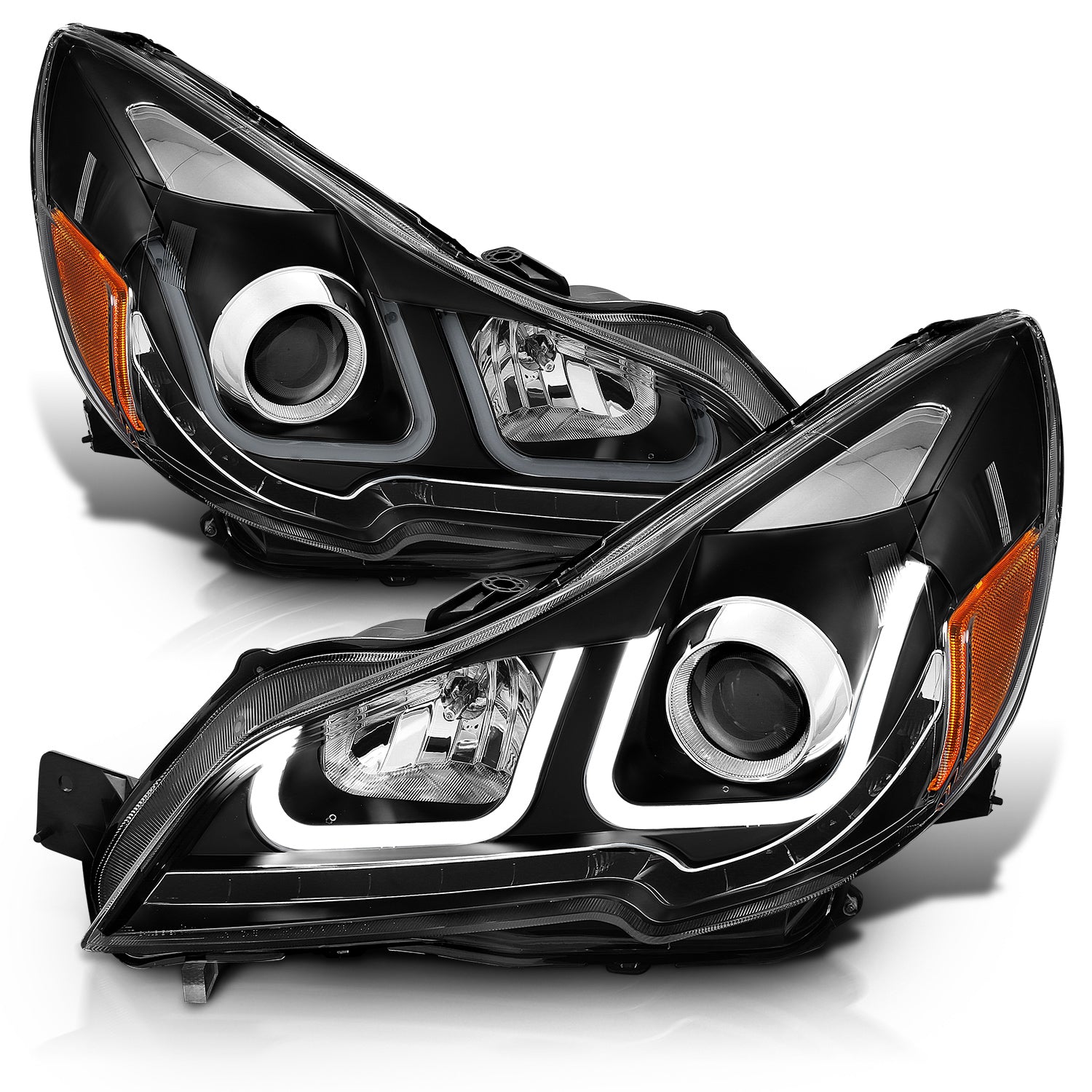 SUBARU OUTBACK 10-12 U-BAR STYLE PROJECTOR HEADLIGHTS BLACK AMBER