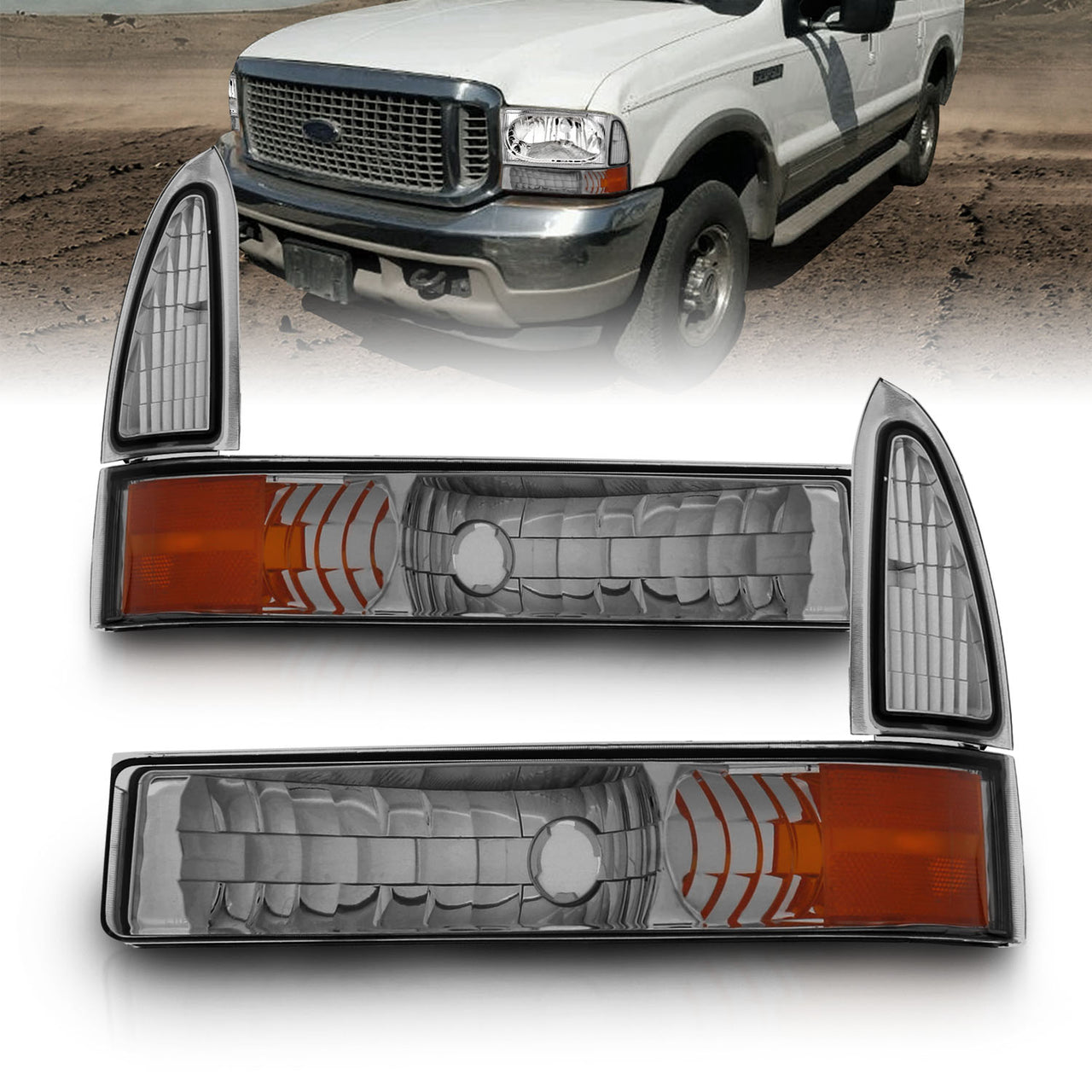 FORD EXCURSION 00-05/SUPER DUTY 99-04 FRONT BUMPER LIGHTS SMOKE AMBER