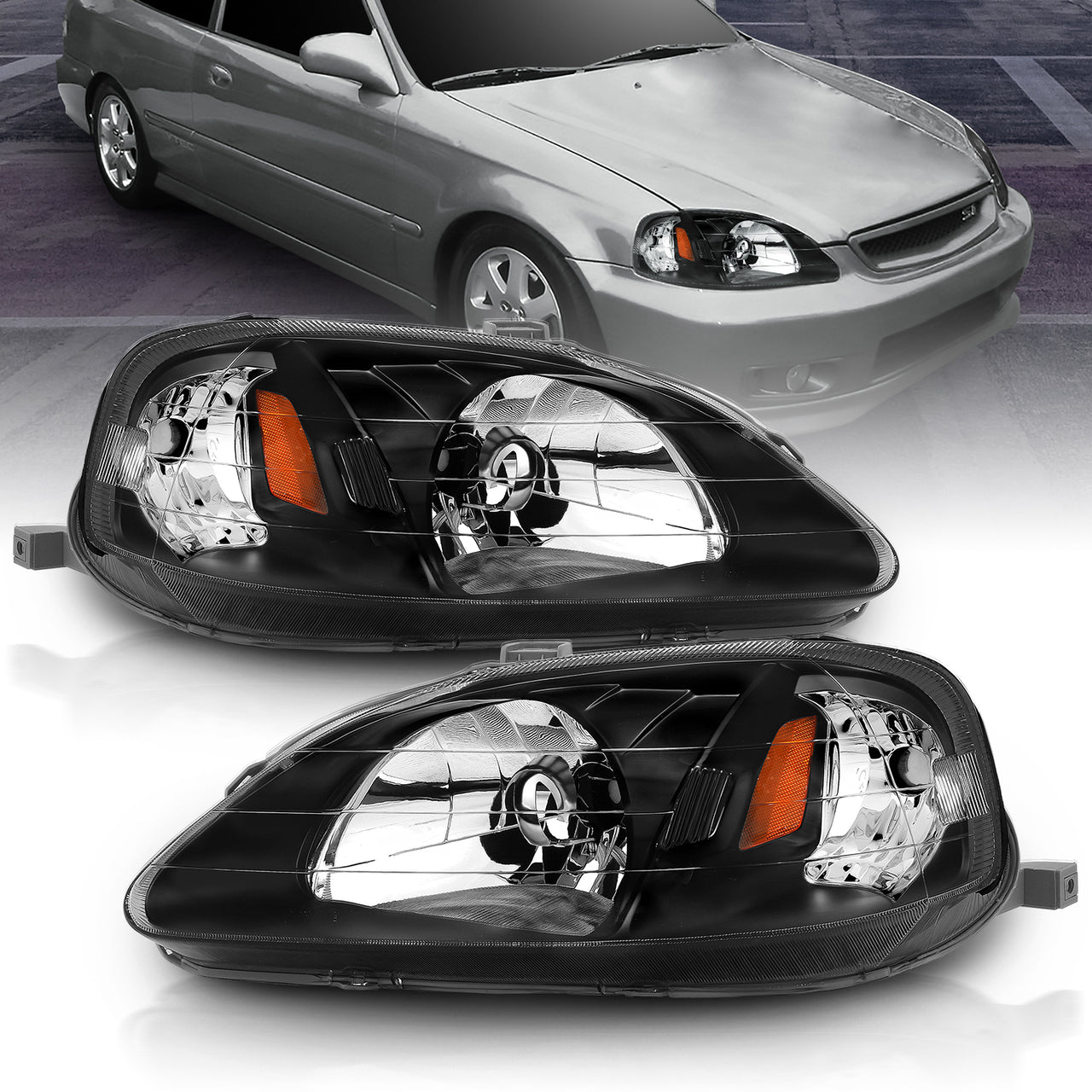 HONDA CIVIC 99-00 CRYSTAL HEADLIGHTS BLACK AMBER