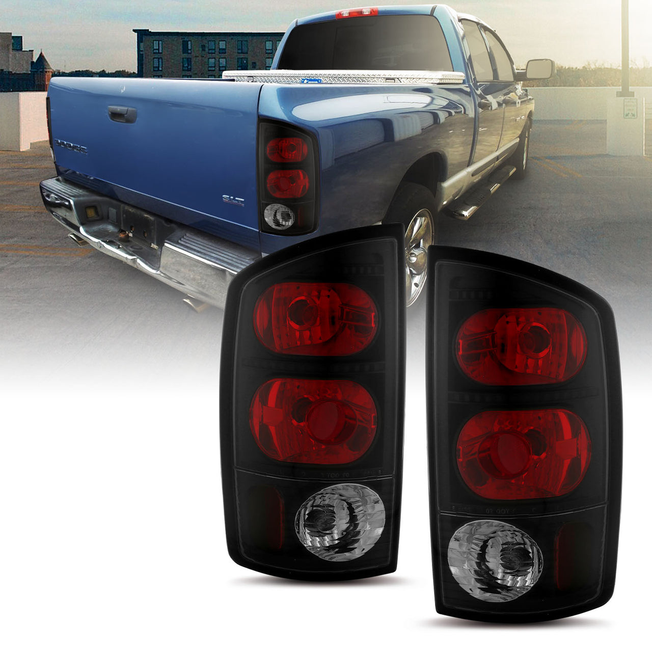 DODGE RAM 02-05 TAIL LIGHTS BLACK DARK SMOKE