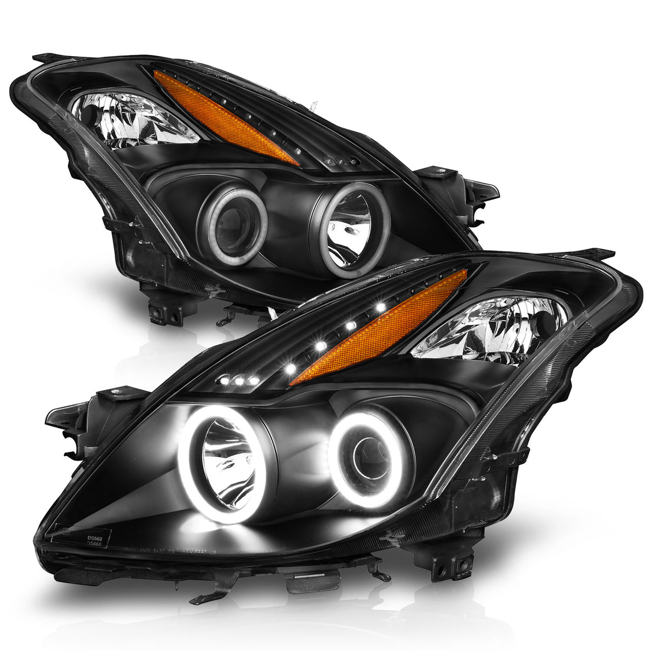 NISSAN ALTIMA 08-09 PROJECTOR 2D HEADLIGHTS BLACK CLEAR AMBER (RX HALO)