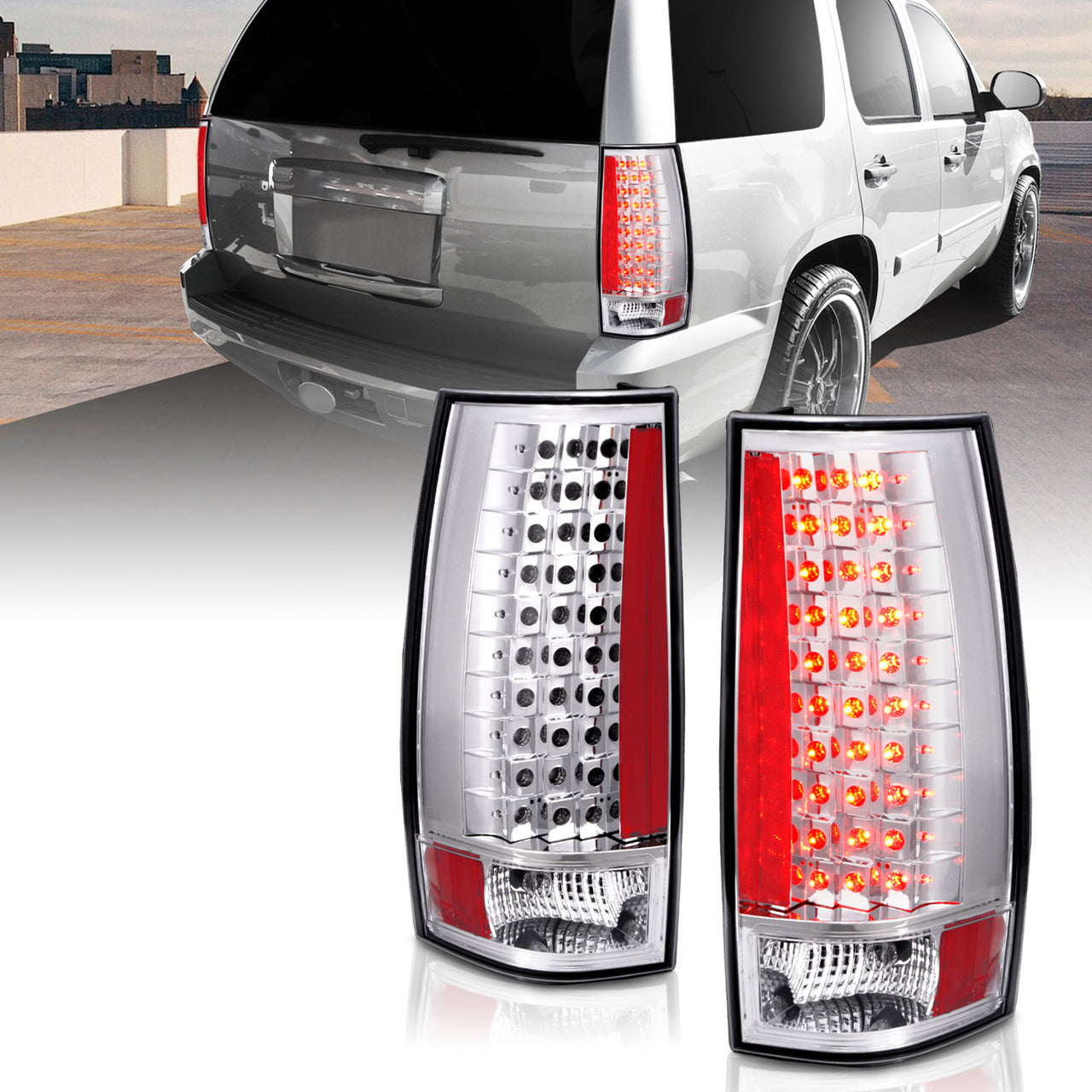 CHEVY TAHOE/SUBURBAN 07-UP LED G4 TAIL LIGHTS ALL CROME (ESCALADE LOOK)