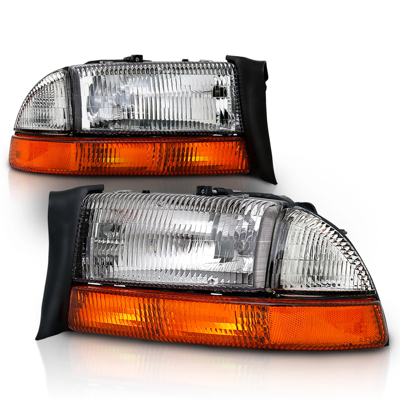 DODGE DAKOTA/DURANGO 97-04/98-03 HEADLIGHTS SET CHROME AMBER