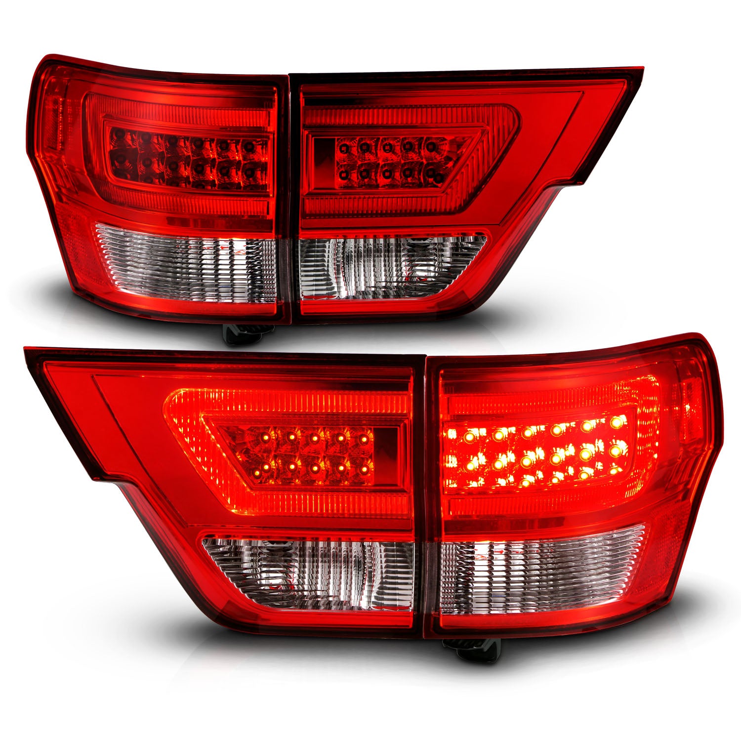 JEEP GRAND CHEROKEE 11-13 LED TAIL LIGHTS 4PCS RED/CLEAR W/ C LIGHT BAR