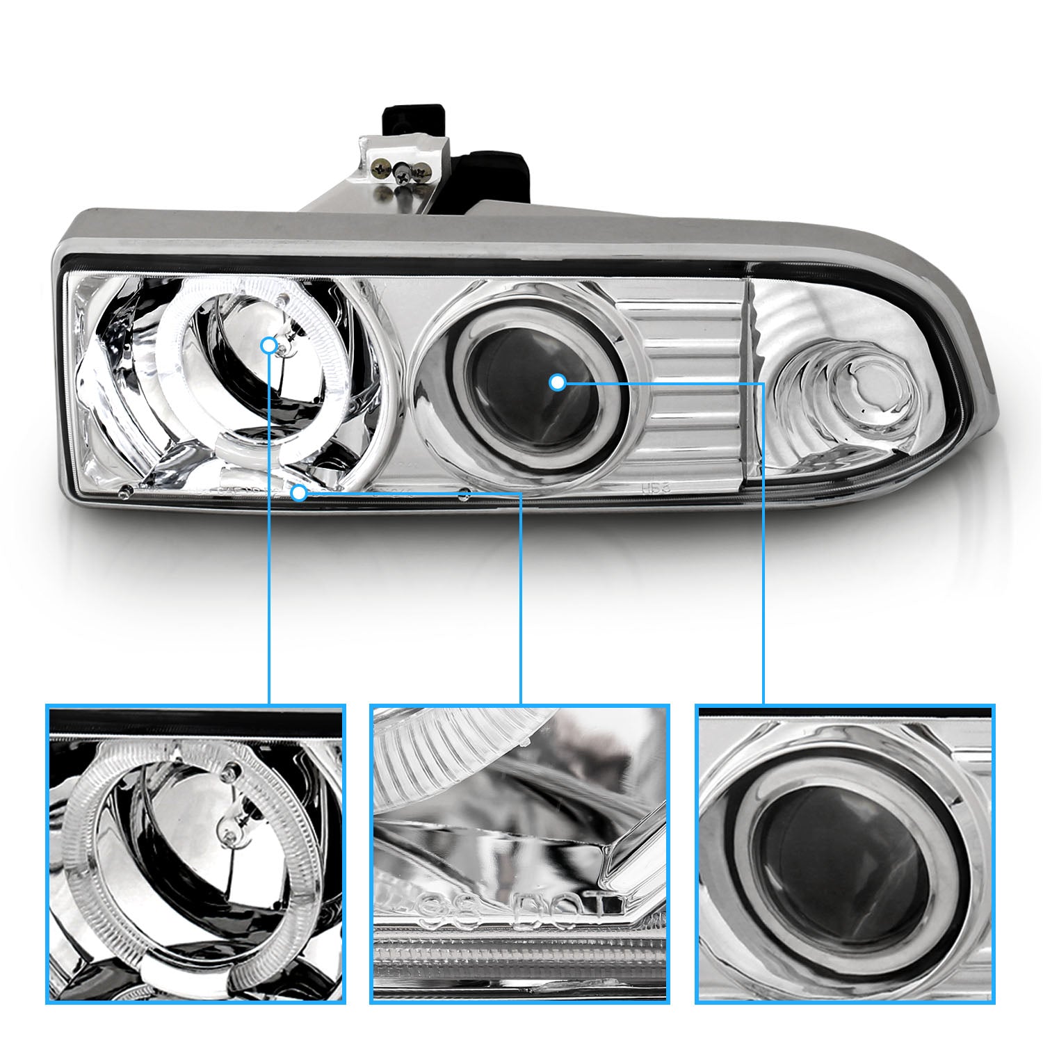 CHEVY S10/BLAZER 98-04 PROJECTOR HEADLIGHTS HALO CHROME CLEAR