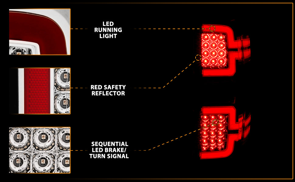 CHEVY SILVERADO 14-17 LED TAIL LIGHTS CHROME HOUSING CLEAR LENS (SEQUENTIAL SIGNAL)