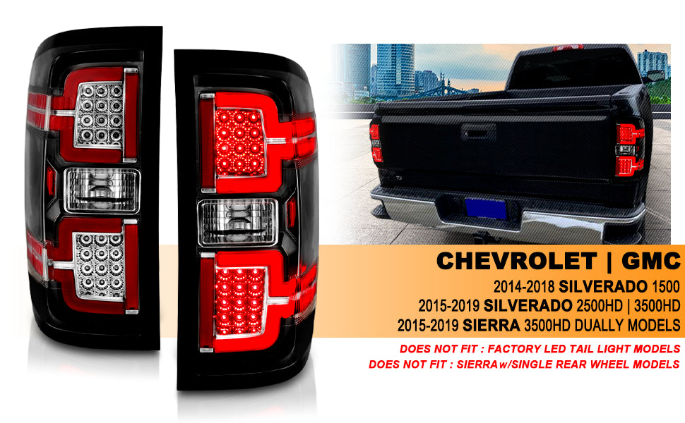 CHEVY SILVERADO 14-17 LED TAIL LIGHTS BLACK HOUSING CLEAR LENS (SEQUENTIAL SIGNAL)