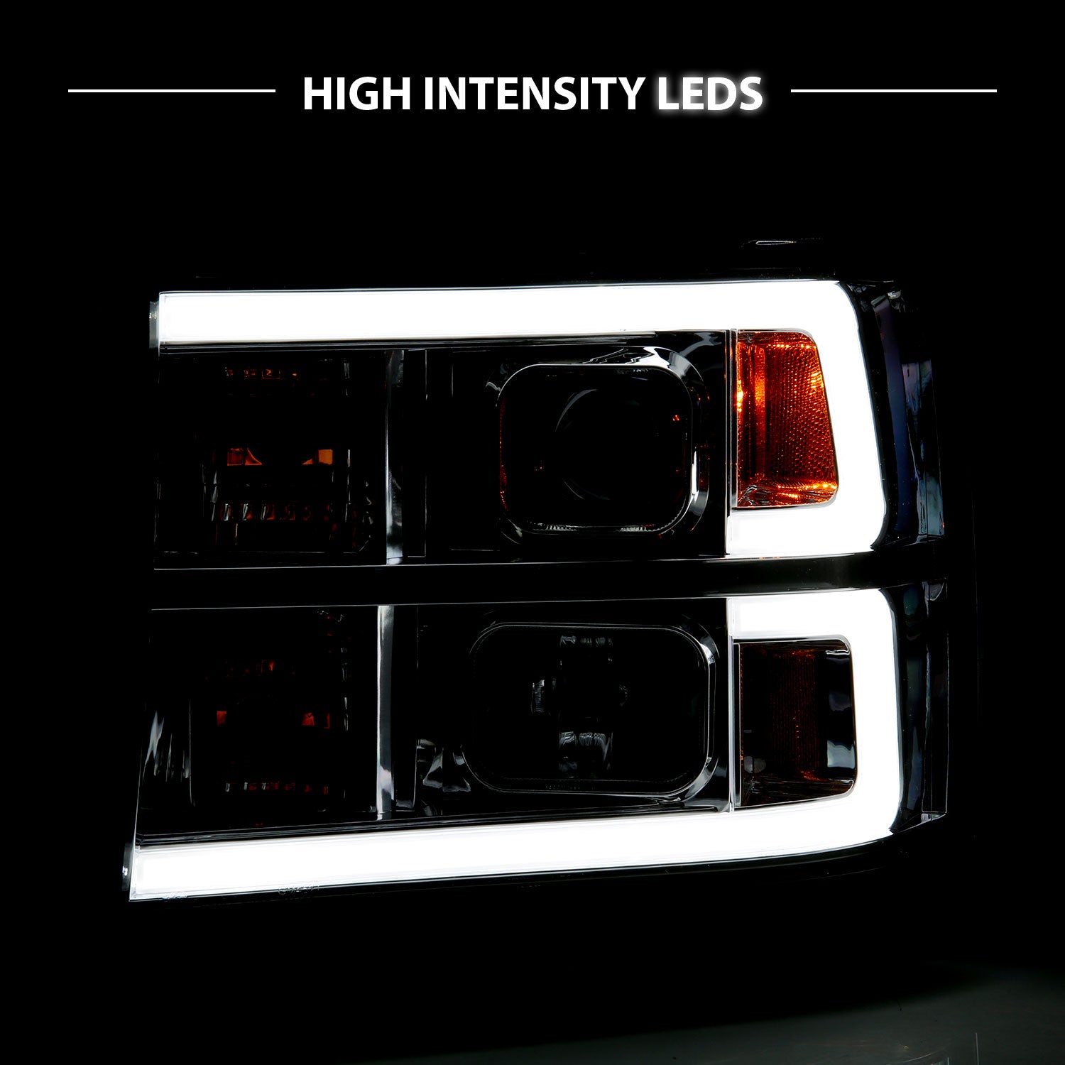 GMC SIERRA 07-10/1500 HYBRID 09-10 PROJECTOR LIGHT BAR STYLE HEADLIGHTS CHROME CLEAR AMBER
