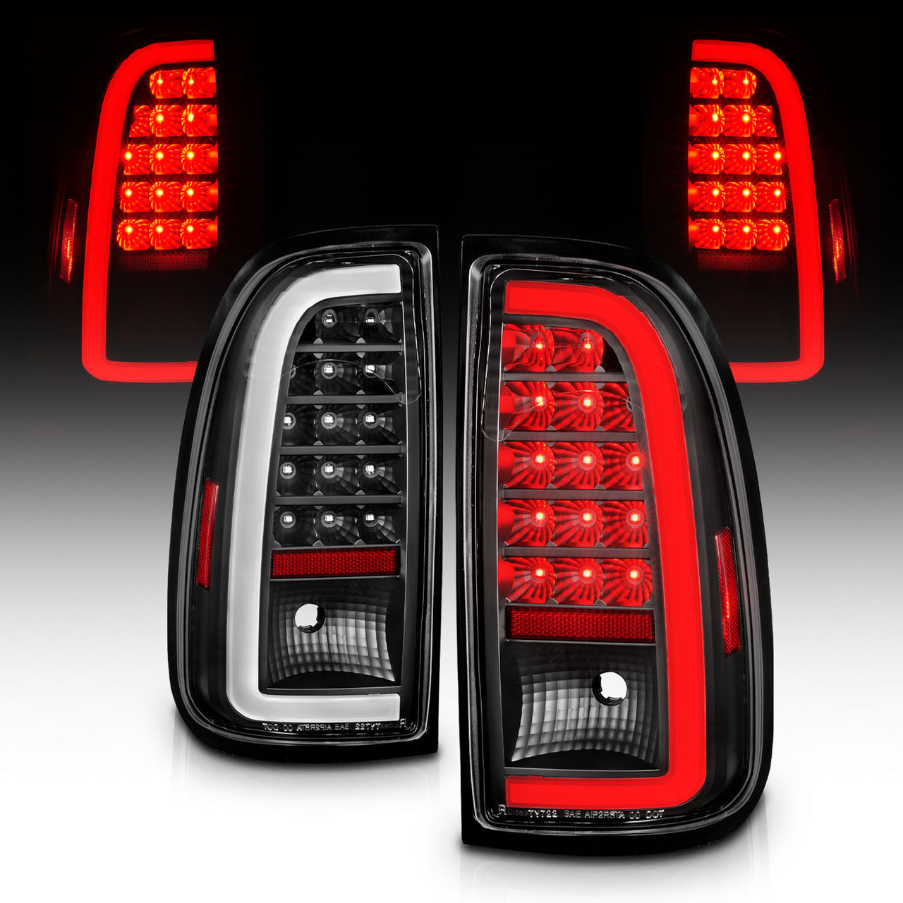 TOYOTA TUNDRA 00-06 LED TAIL LIGHTS BLACK HOUSING CLEAR LENS W/ C LIGHT BAR (STD BED REGULAR CAB, ACCESS CAB)