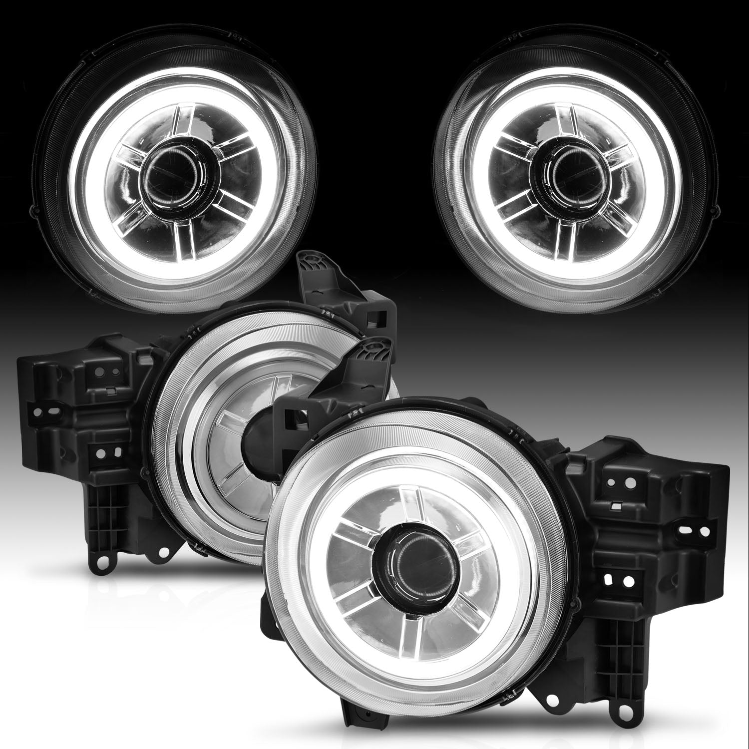 TOYOTA FJ CRUISER 07-14 PROJECTOR HEADLIGHTS CHROME CLEAR (RX HALO)
