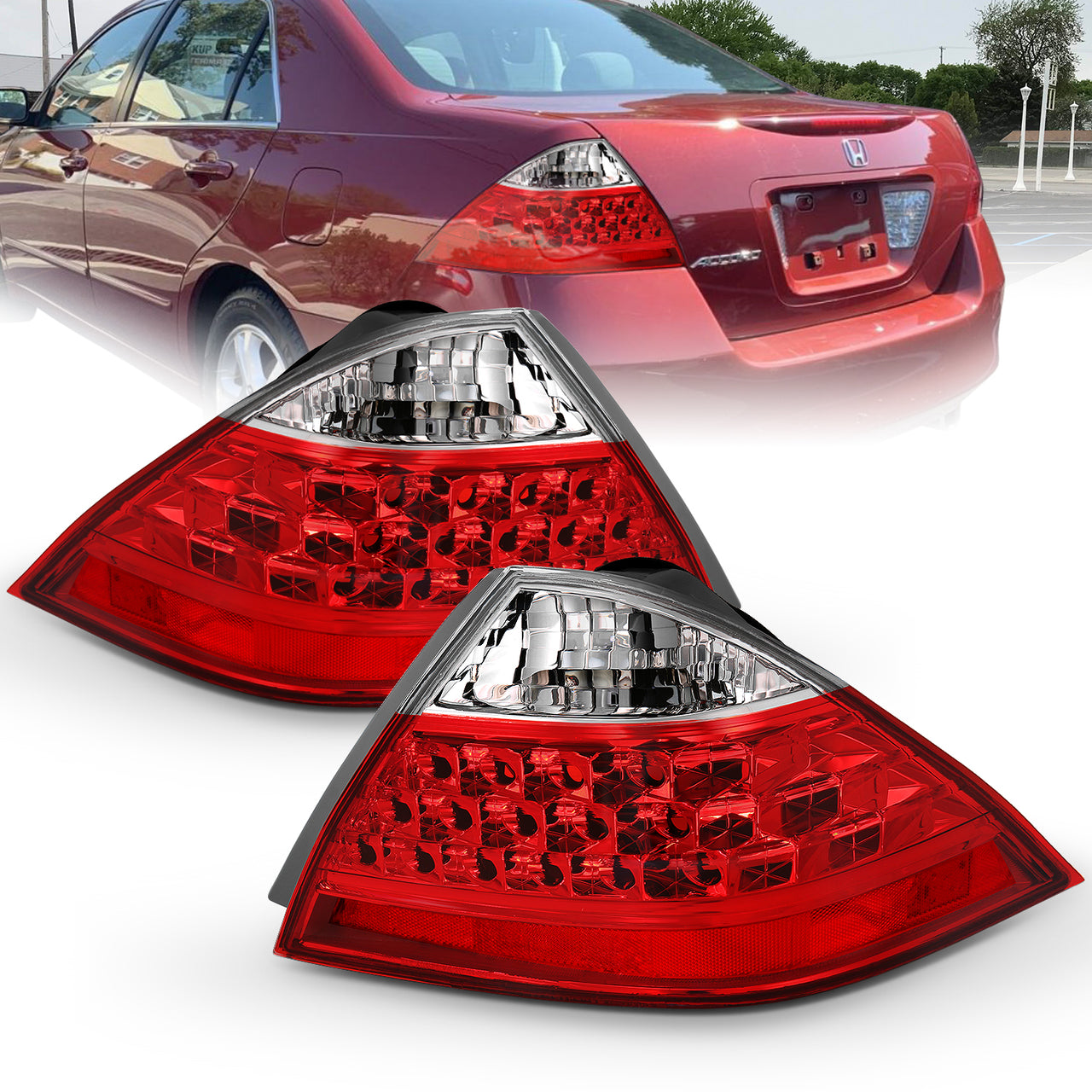 HONDA ACCORD 06-07 4DR TAIL LIGHTS RED/CLEAR (NO LED KIT)