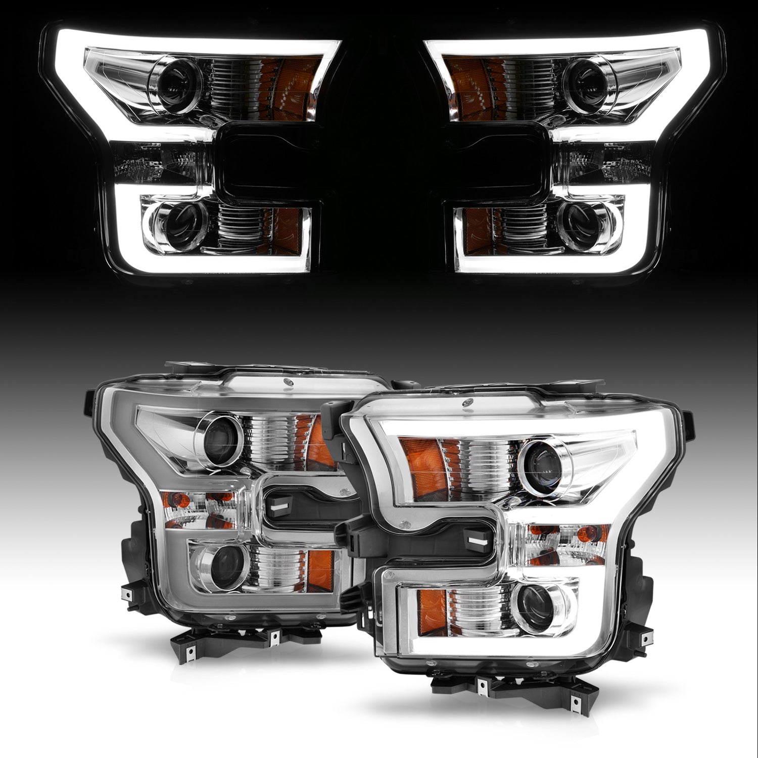 FORD F-150 15-17 PROJECTOR LIGHT BAR STYLE HEADLIGHTS CHROME CLEAR AMBER