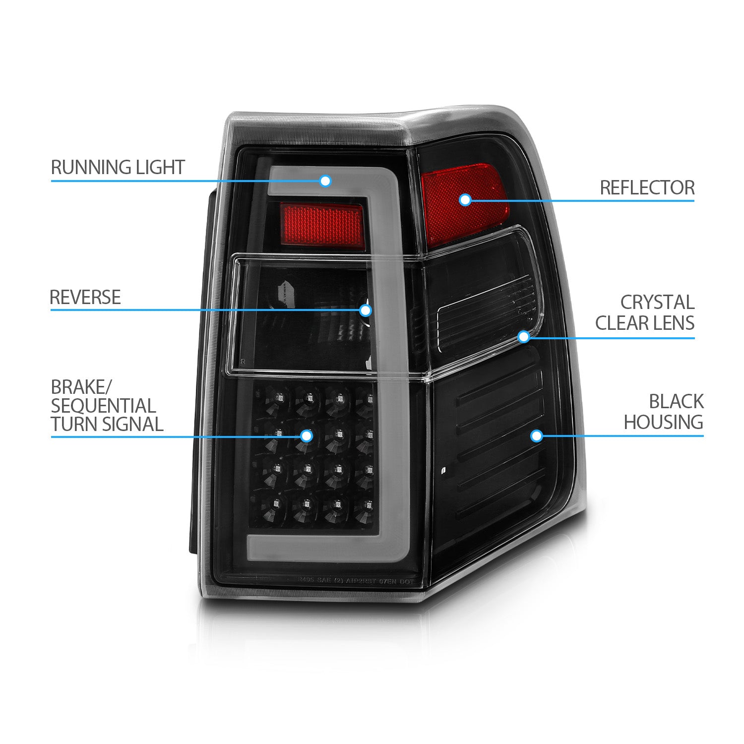 FORD EXPEDITION 07-17 LED TAIL LIGHTS BLACK HOUSING CLEAR LENS (SEQUENTIAL SIGNAL) W/ C-LIGHT BAR