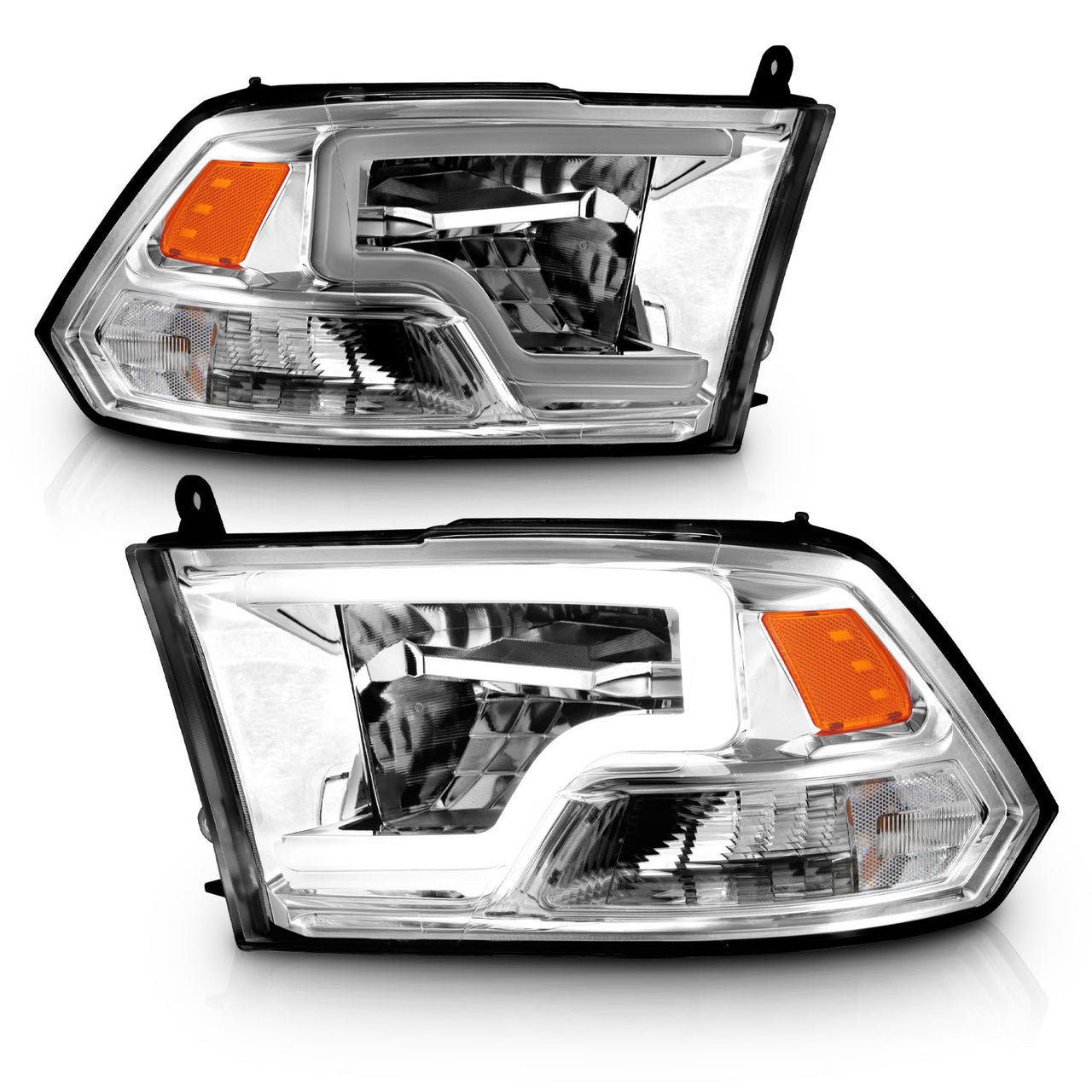 DODGE RAM 1500 09-20(W/O QUAD) / RAM 2500/3500 10-18 FULL LED HEADLIGHTS CHROME AMBER (LIGHT BAR)  (HALOGEN TYPE)