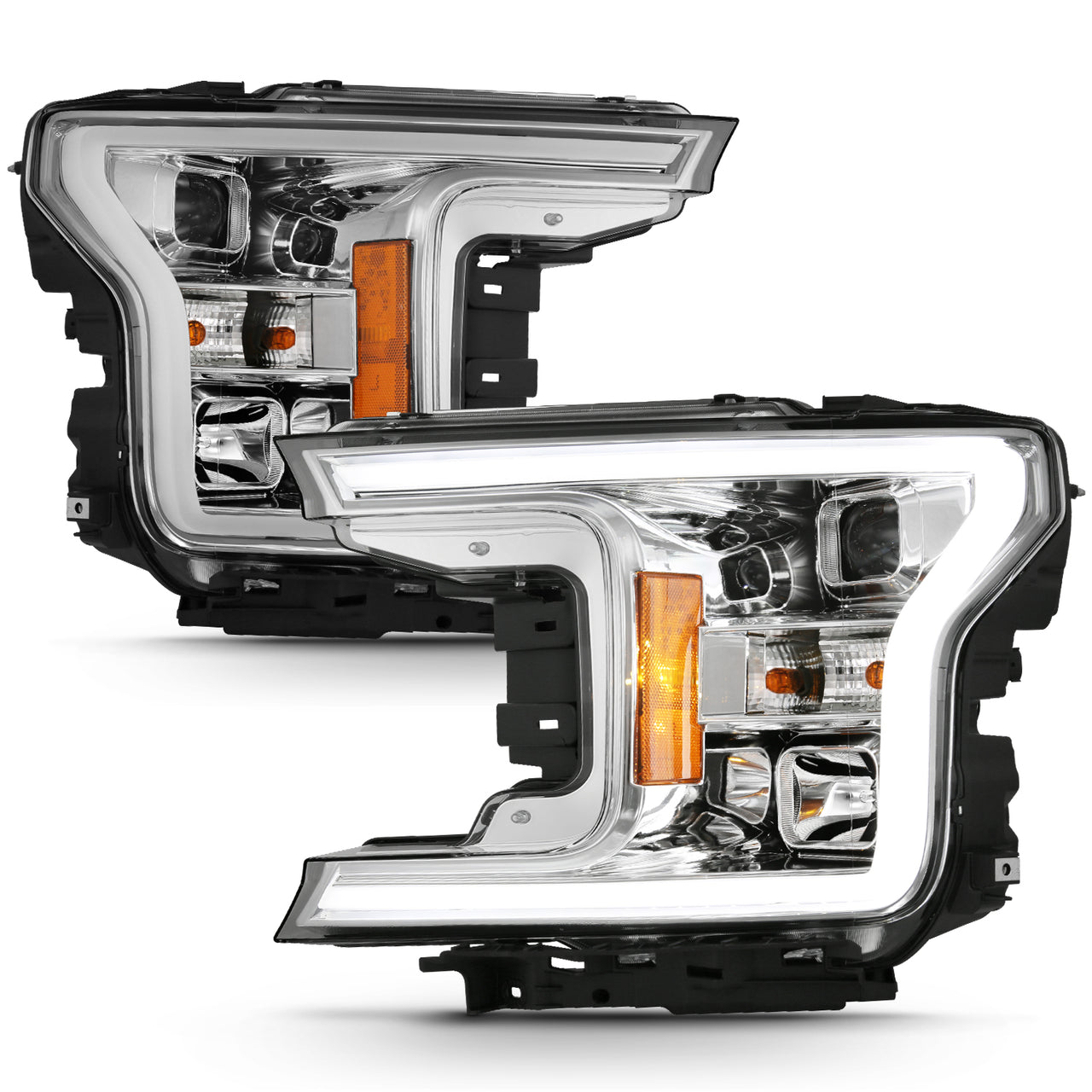 FORD F-150 18-20 PROJECTOR LIGHT BAR STYLE HEADLIGHTS CHROME AMBER
