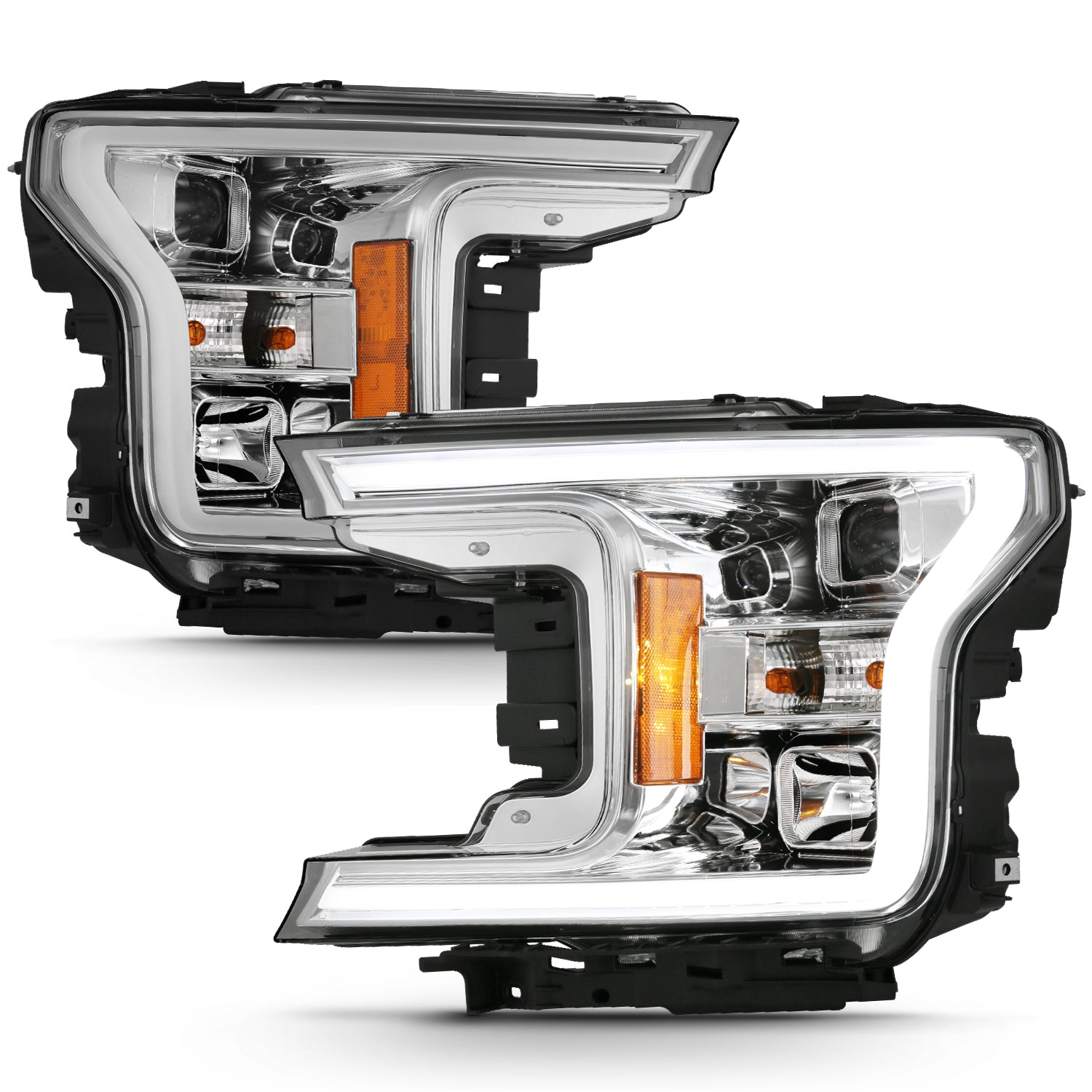 FORD F-150 18-20 PROJECTOR LIGHT BAR STYLE HEADLIGHTS CHROME AMBER