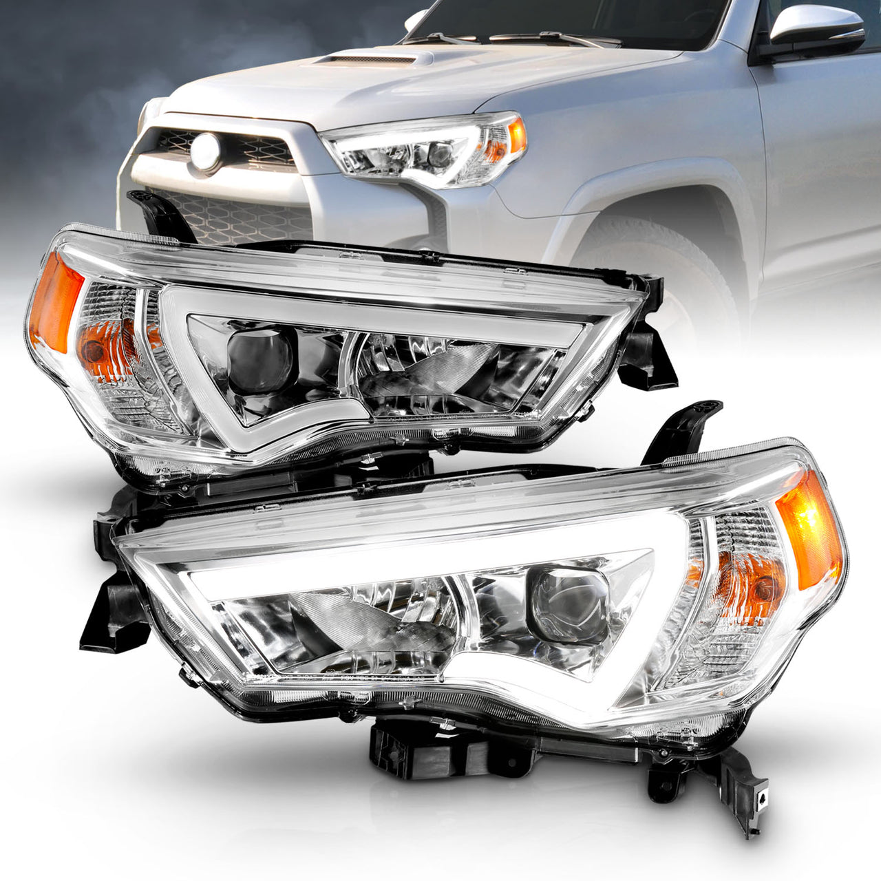 TOYOTA 4 RUNNER 14-23 PROJECTOR LIGHT BAR STYLE HEADLIGHTS CHROME CLEAR AMBER