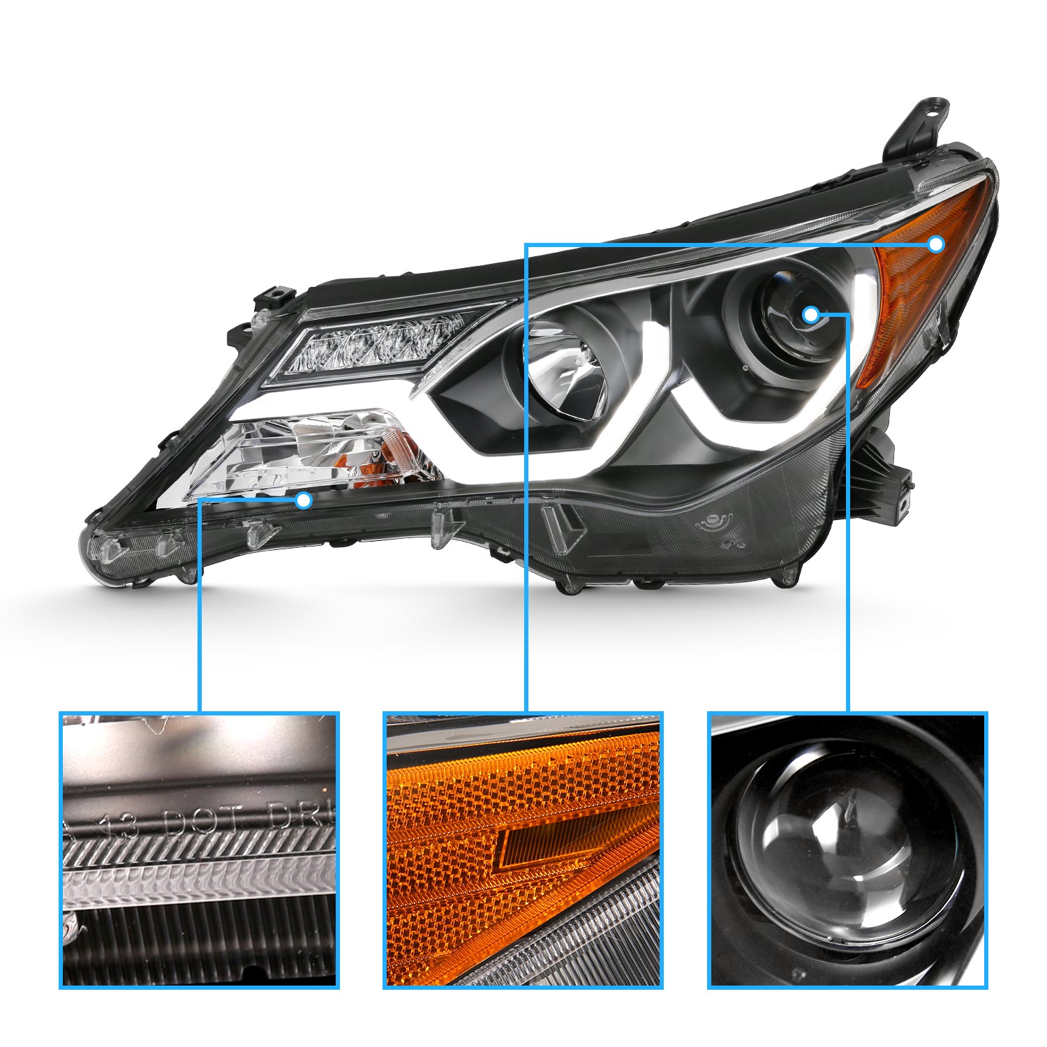 TOYOTA RAV-4 2013 UP PROJECTOR LIGHT BAR STYLE HEADLIGHTS BLACK CLEAR AMBER