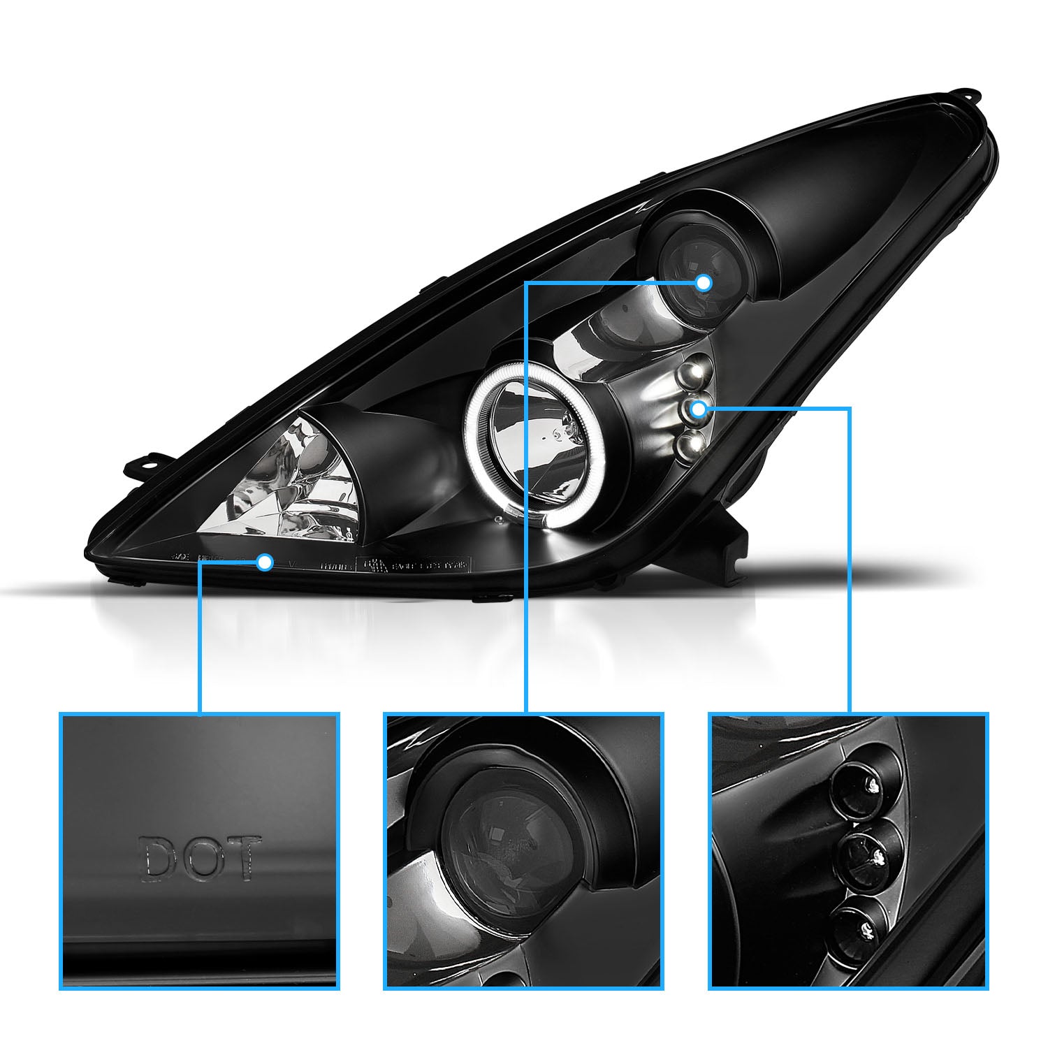 TOYOTA CELICA 00-04 PROJECTOR HEADLIGHTS HALO BLACK