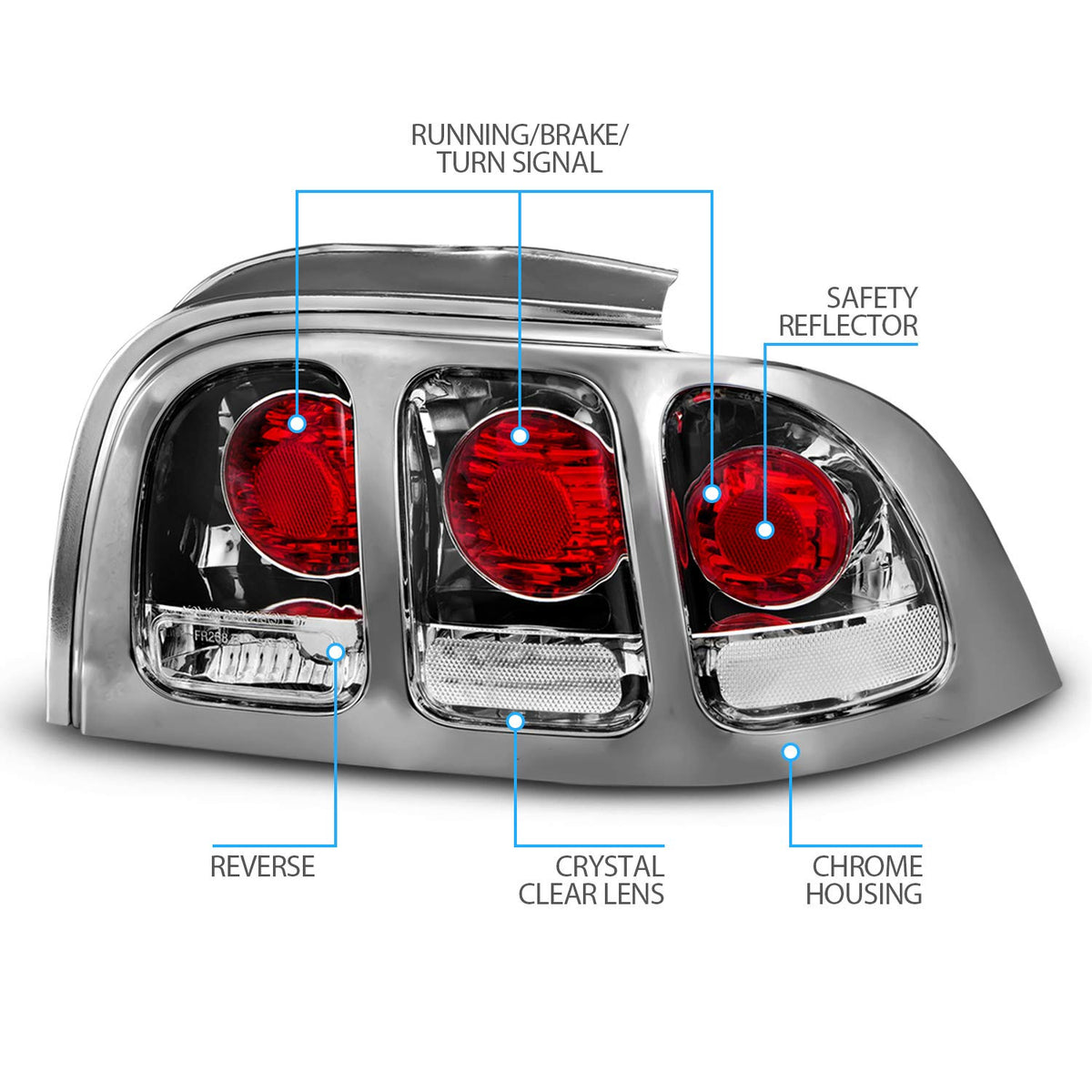 FORD MUSTANG 96-98 TAIL LIGHTS CHROME