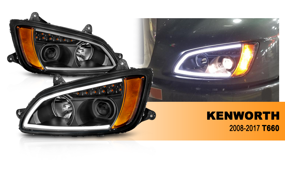 Kenworth T660 08 UP  PROJECTOR PLANK STYLE H.L BLACK AMBER REFLECTOR