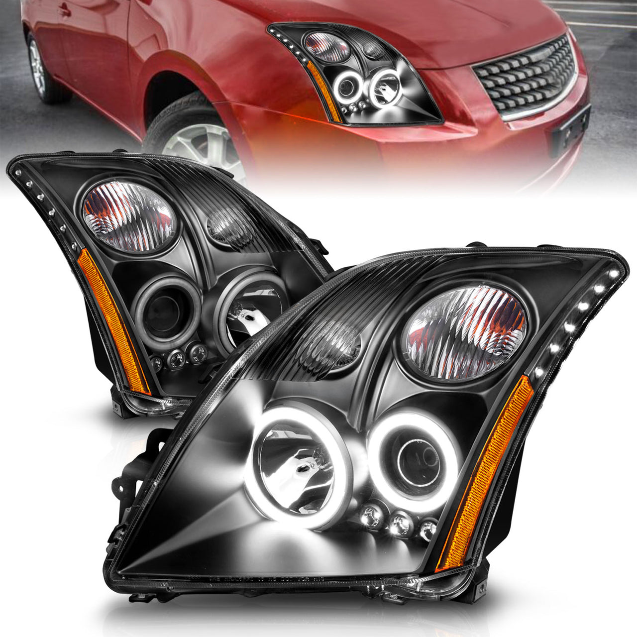 NISSAN SENTRA 07-09 PROJECTOR HEADLIGHTS HALO W/O CCFL BAR BLACK CLEAR AMBER (RX HALO)