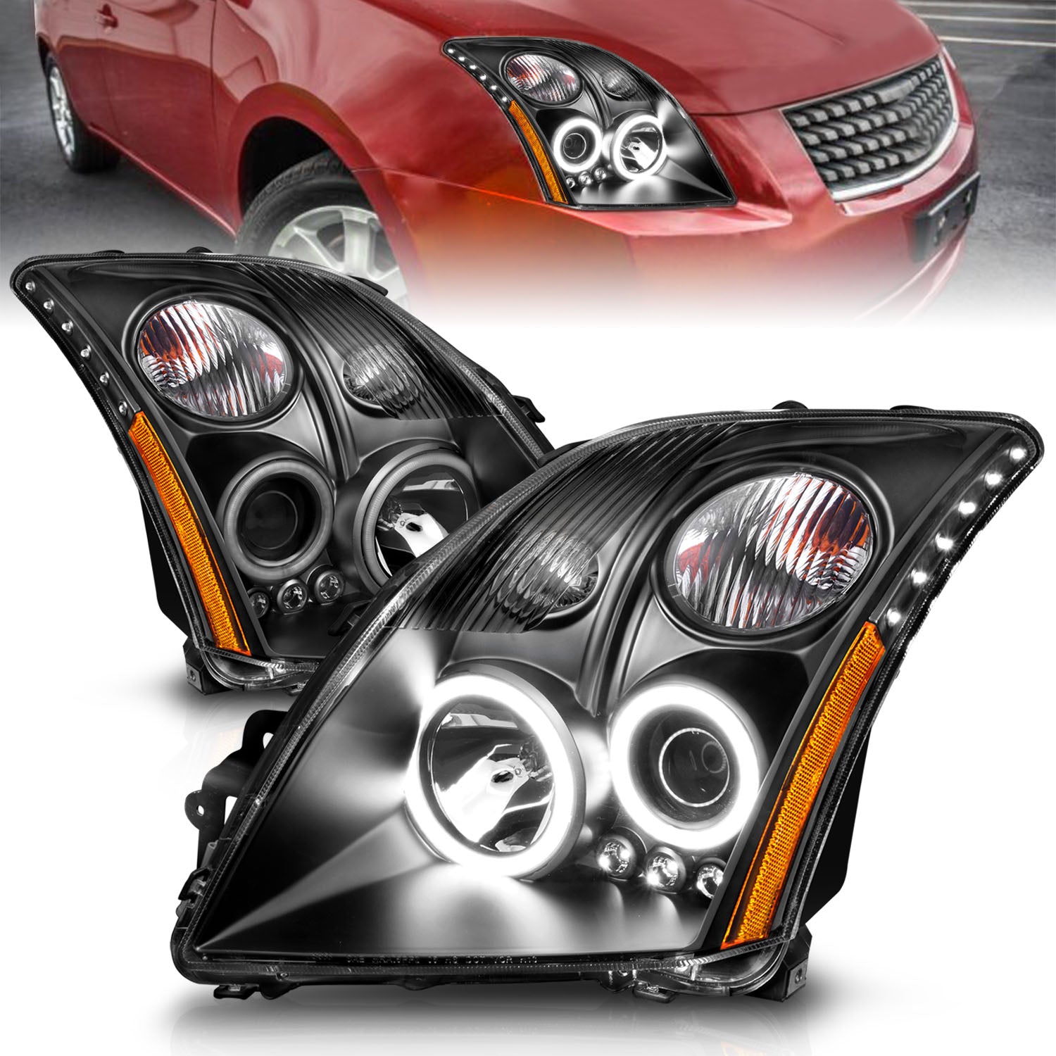 NISSAN SENTRA 07-09 PROJECTOR HEADLIGHTS HALO W/O CCFL BAR BLACK CLEAR AMBER (RX HALO)