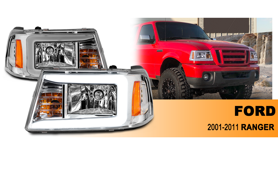 FORD RANGER 01-11 HEADLIGHTS CHROME AMBER  (W/ C LIGHT BAR)