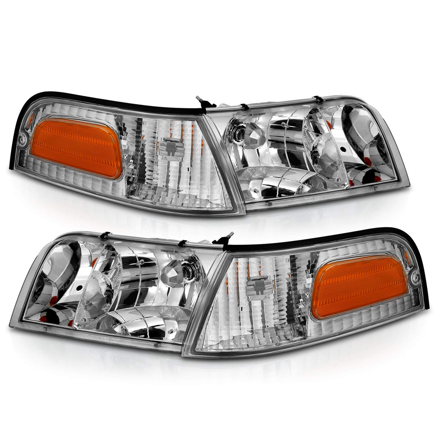 FORD CROWN VICTORIA 98-11 HEADLIGHTS CHROME 4 PCS W/ CORNER LIGHTS (OE REPLACEMENT)