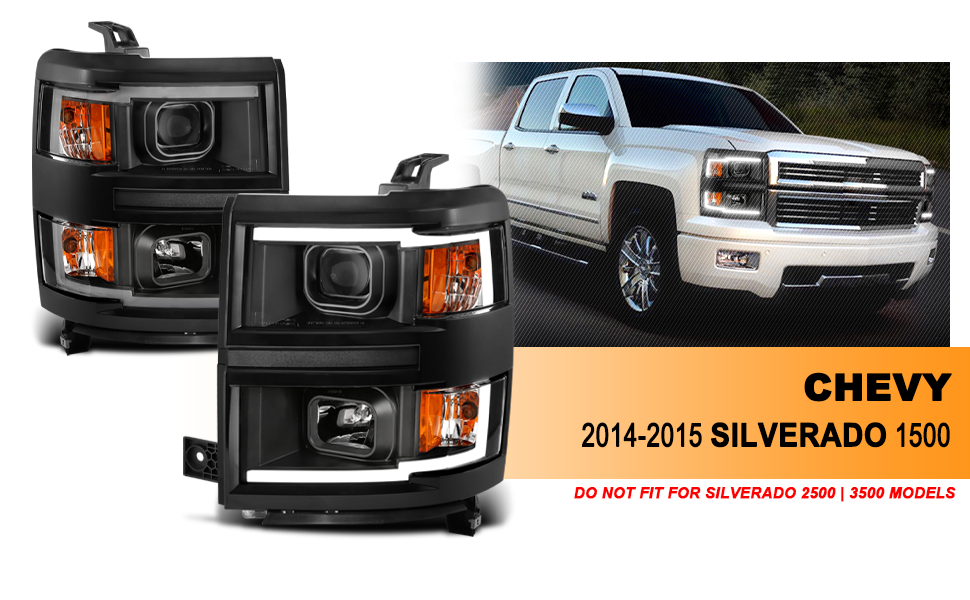 CHEVY SILVERADO 14 PROJECTOR LIGHT BAR STYLE HEADLIGHTS BLACK AMBER