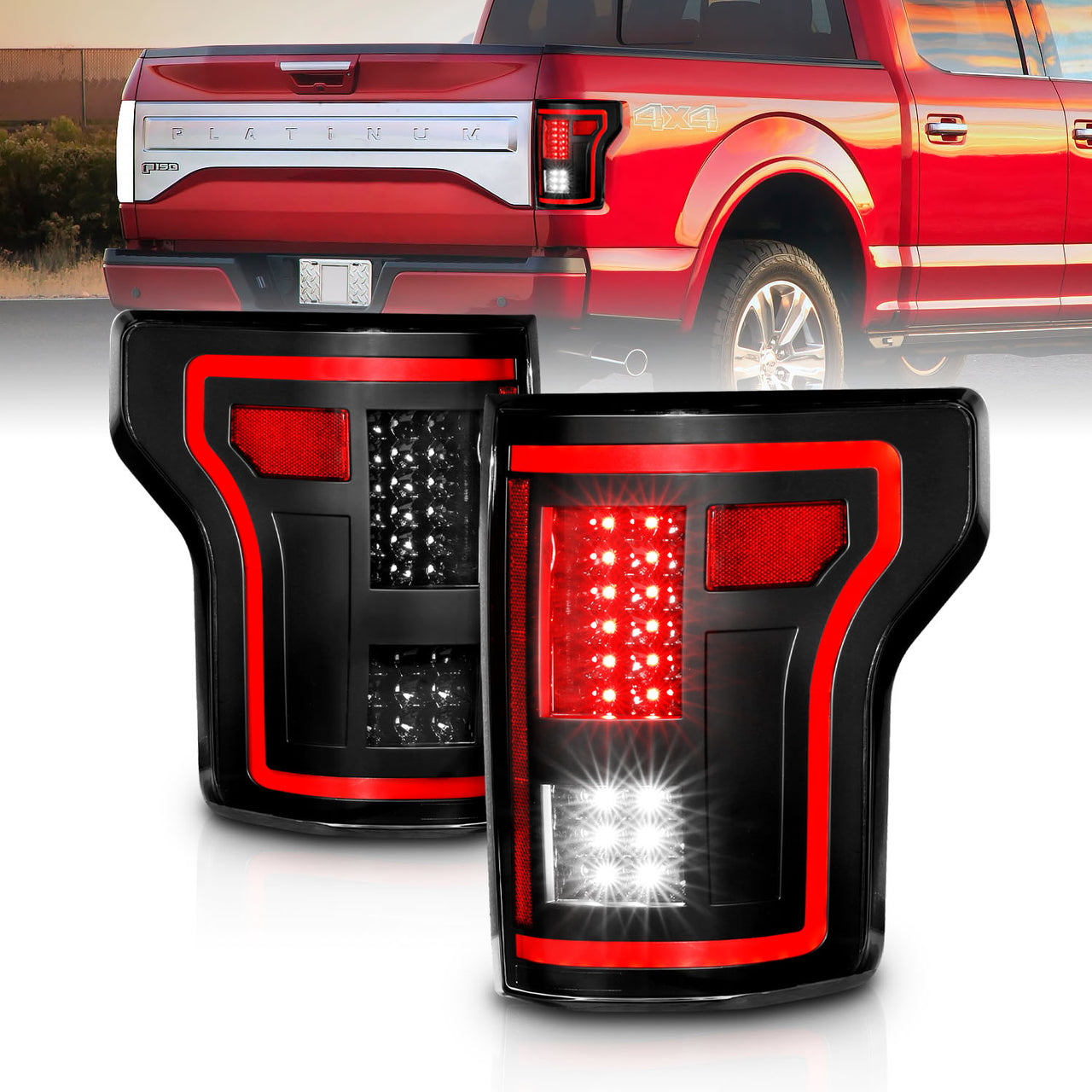 FORD F-150 15-17 LED TAIL LIGHTS RED LIGHT BAR BLACK (SEQUENTIAL SIGNAL)
