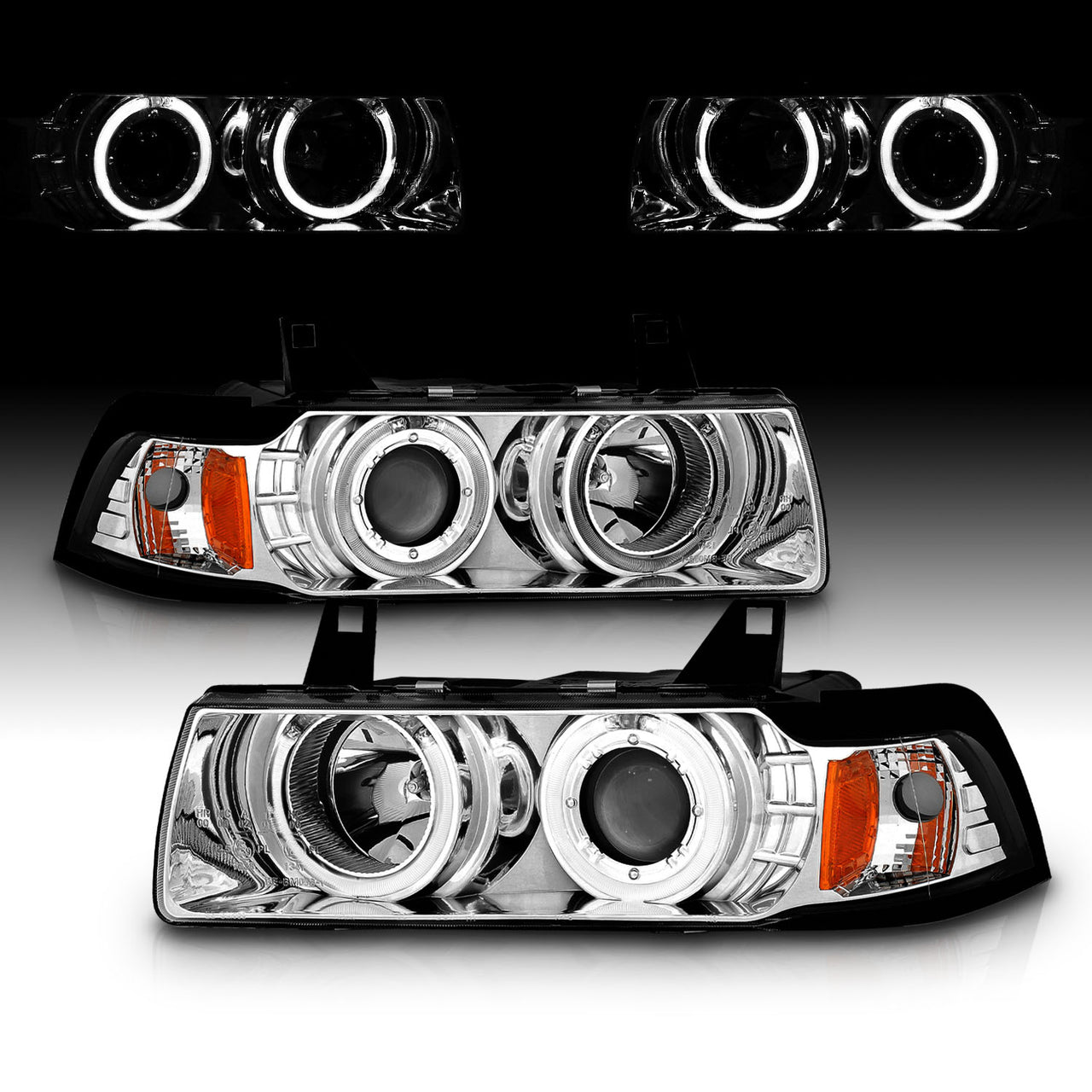 BMW 3 SERIES E36 92-98 4DR 1PC PROJECTOR HEADLIGHTS G2 HALO CHROME CLEAR AMBER
