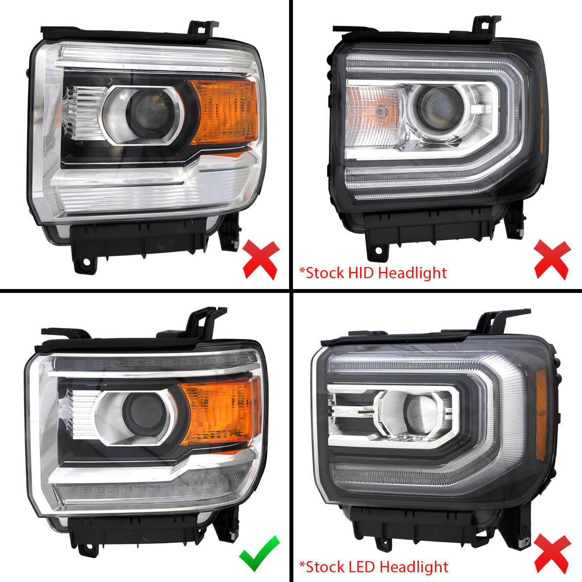 GMC SIERRA 1500 14-15/ 2500HD/3500HD 15-19 PROJECTOR嚙?HEADLIGHTS LIGHT BAR CHROME嚙?HALOGEN TYPE MODEL W/ FACTORY DRL)