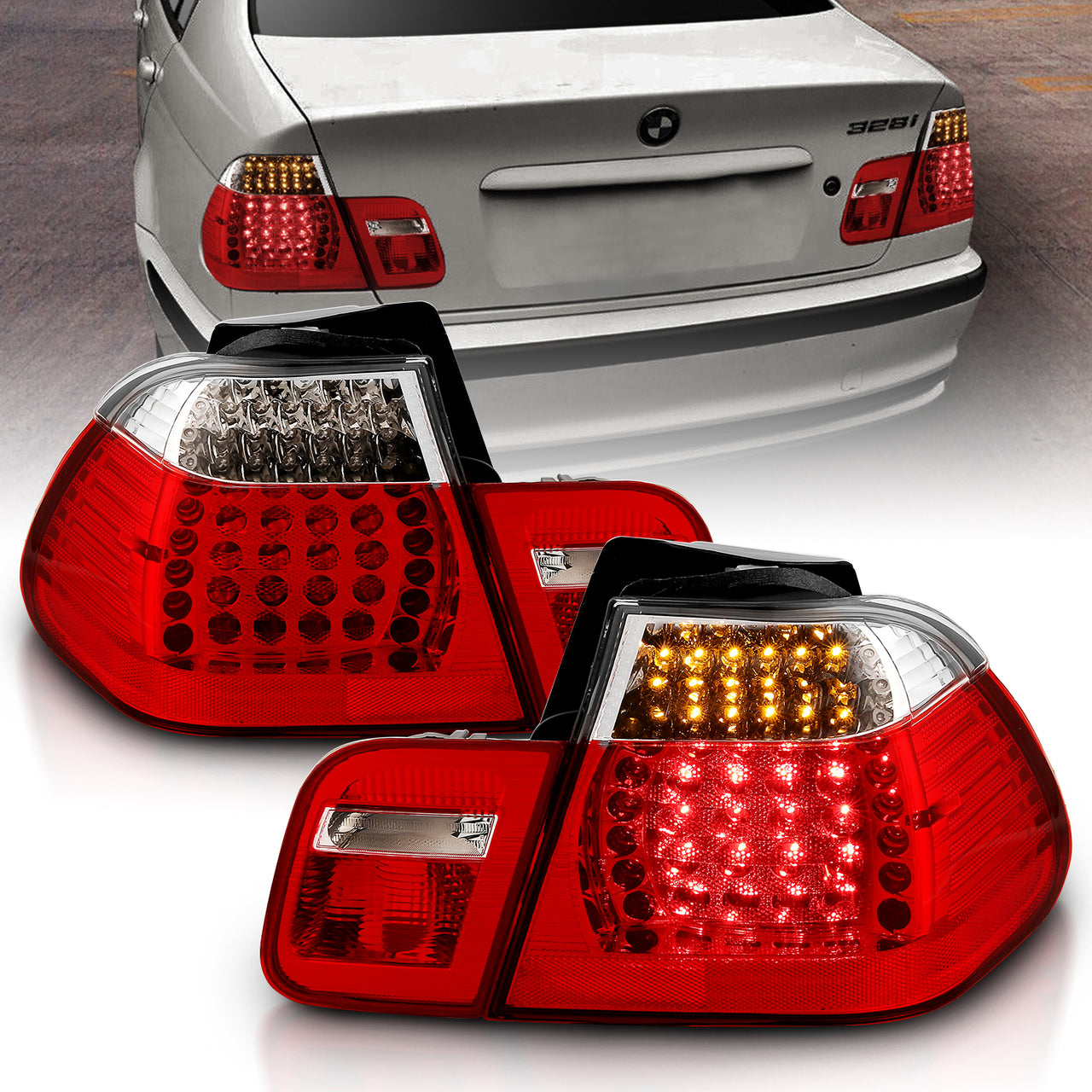 BMW 3 SERIES E46 99-01 4DR LED TAIL LIGHTS RED/CLEAR 4PCS