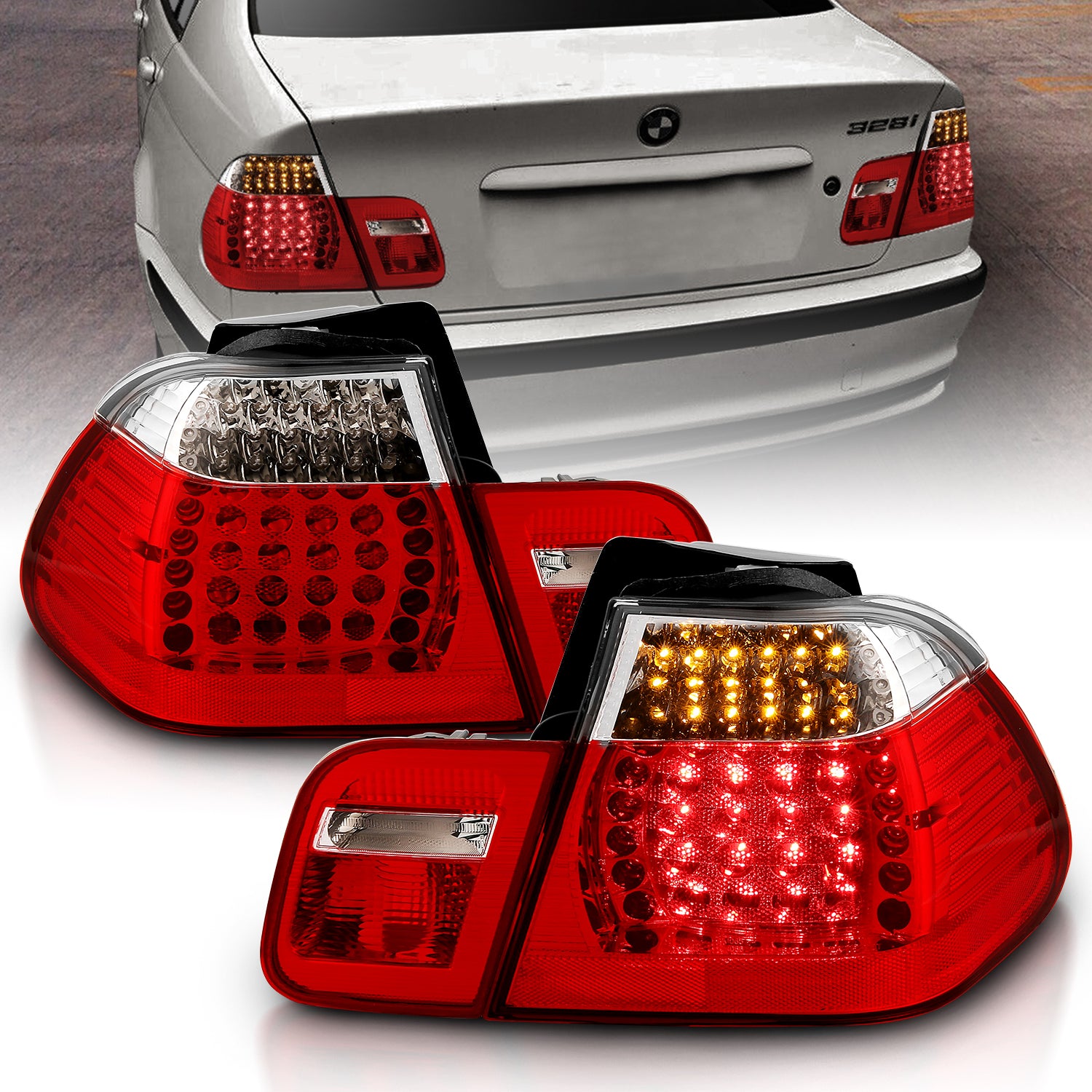 BMW 3 SERIES E46 99-01 4DR LED TAIL LIGHTS RED/CLEAR 4PCS