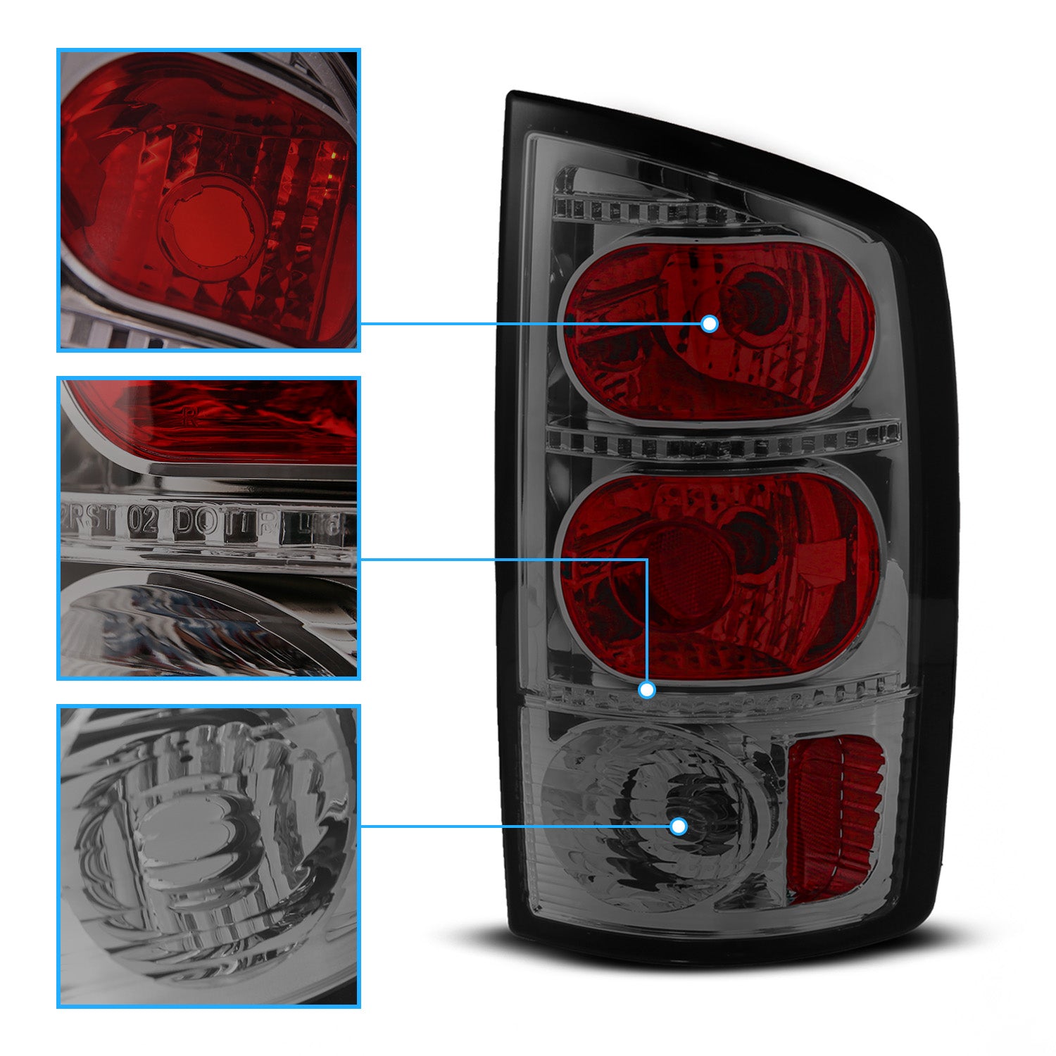 DODGE RAM 02-05 TAIL LIGHTS SMOKE CRYSTAL LENS