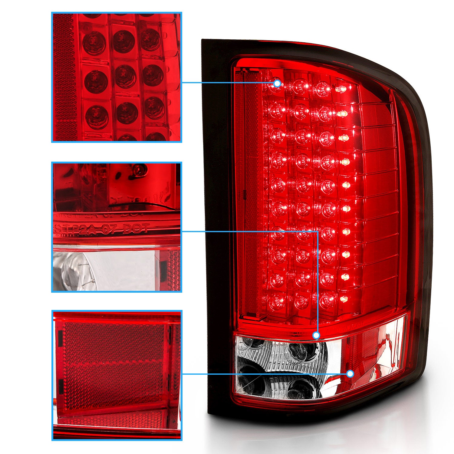 CHEVY SILVERADO 1500 07-13/2500HD/3500HD 07-14 LED TAIL LIGHTS RED/CLEAR