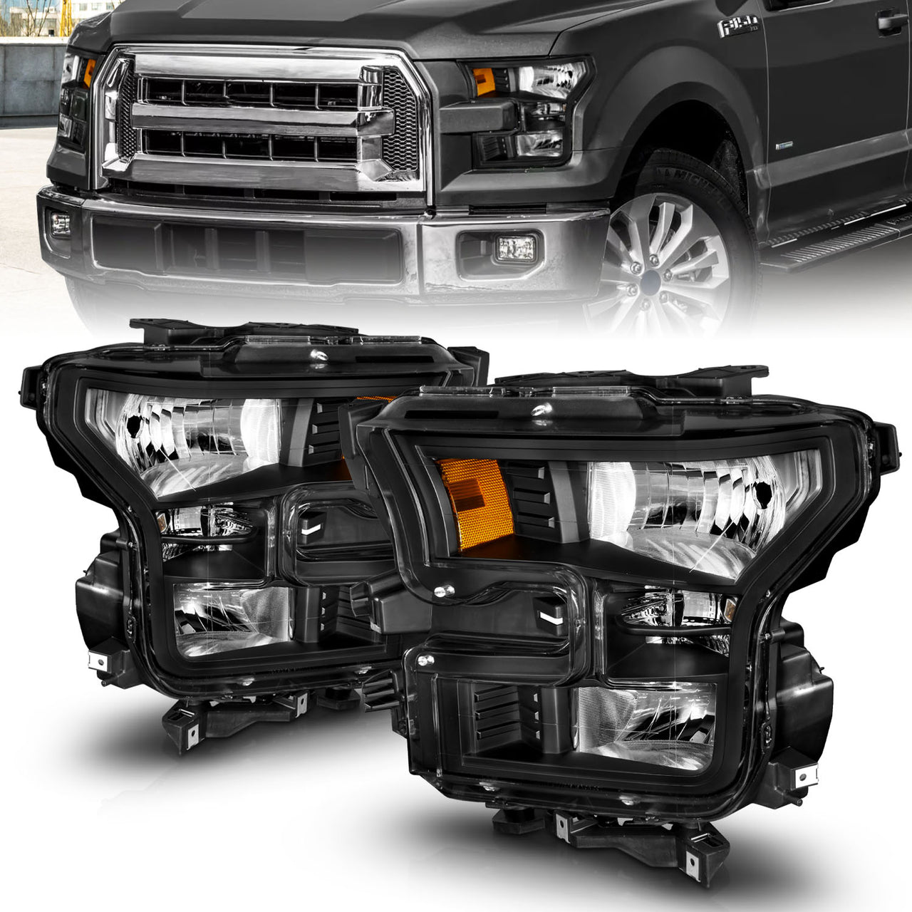 FORD F-150 15-17 HEADLIGHTS BLACK HOUSING (OE STYLE)