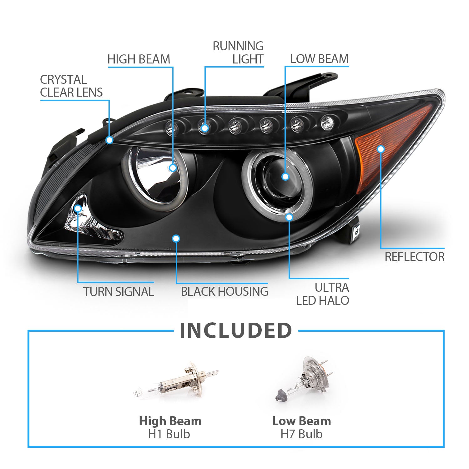 SCION TC 05-10 PROJECTOR HEADLIGHTS HALO BLACK CLEAR AMBER (RX HALO)