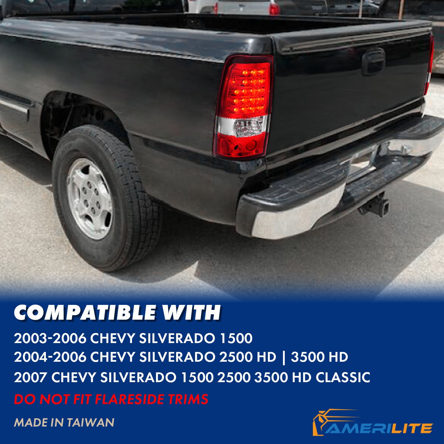 CHEVY SILVERADO 03-07 (1500/2500 SERIES 2003 & 1500/2500/3500 SRW SERIES 04-07) LED TAIL LIGHTS RED/CLEAR (4 HOLE)