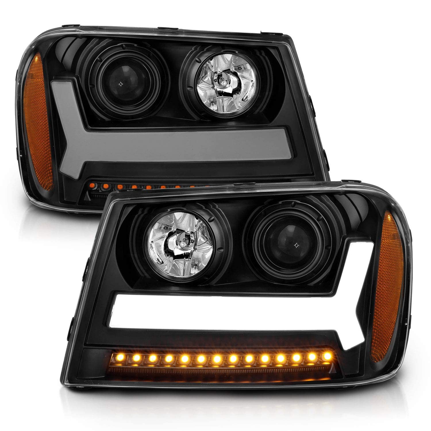CHEVY TRAILBLAZER 06-09 LT / 08 LS PROJECTOR LIGHT BAR STYLE HEADLIGHTS BLACK AMBER