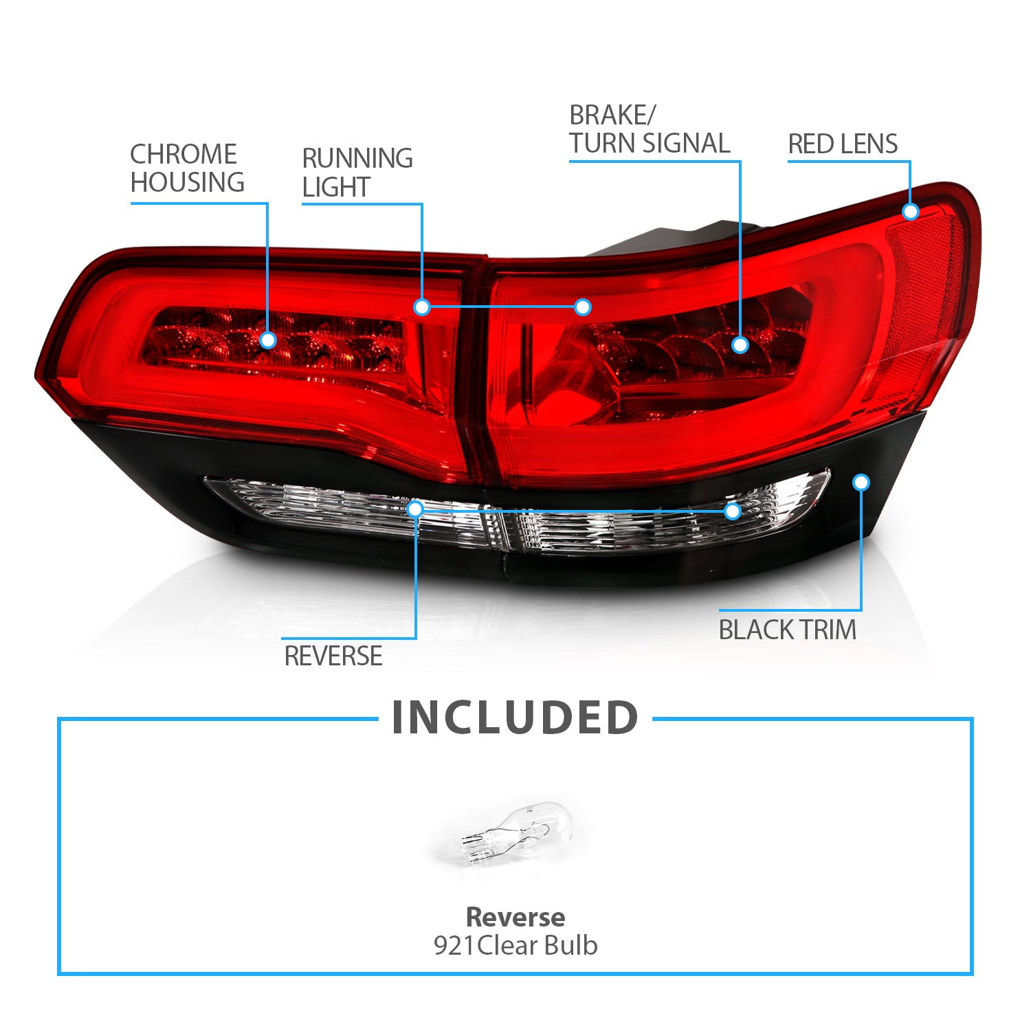 JEEP GRAND CHEROKEE 14-17 LED TAIL LIGHTS RED/CLEAR (4PCS) (BLACK EDGE)