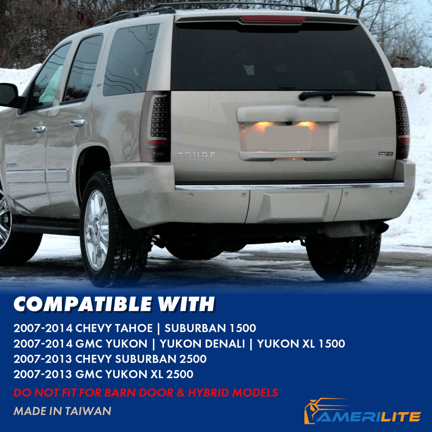 CHEVY TAHOE/SUBURBAN 07-14 LED TAIL LIGHTS BLACK HOUSING SMOKE LENS W/ C LIGHT BAR