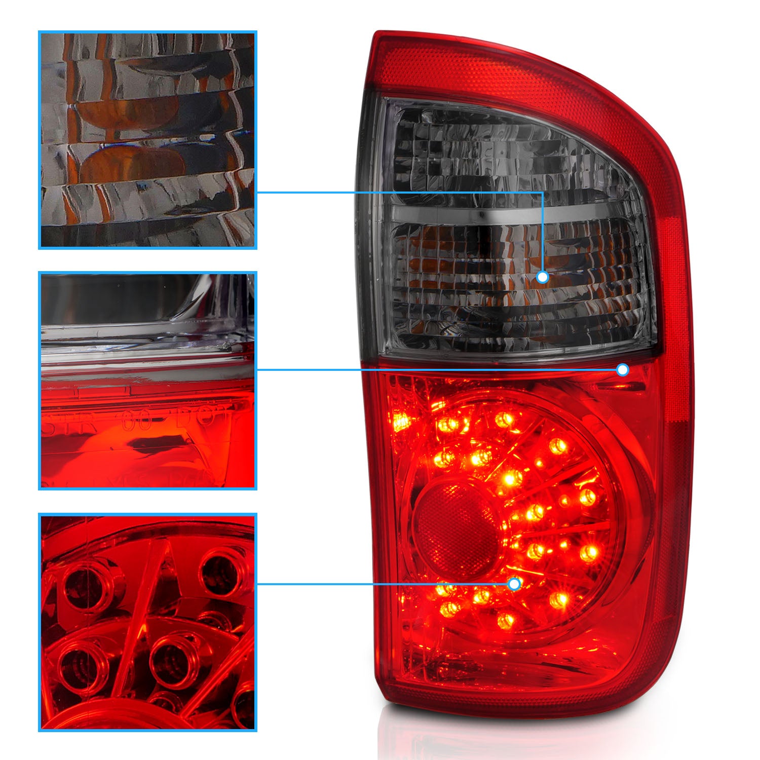 TOYOTA TUNDRA 00-06 LED TAIL LIGHTS RED/SMOKE (DOUBLE CAB ONLY/DOES NOT FIT STEPSIDE)