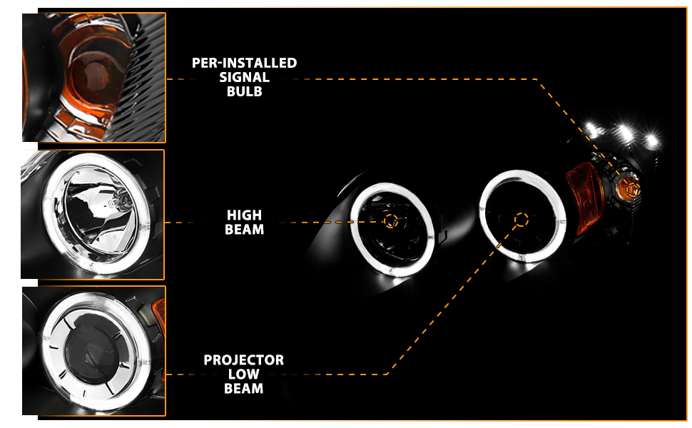 CHEVY COBALT 05-UP PROJECTOR HEADLIGHTS HALO W/O CCFL BAR BLACK CLEAR AMBER