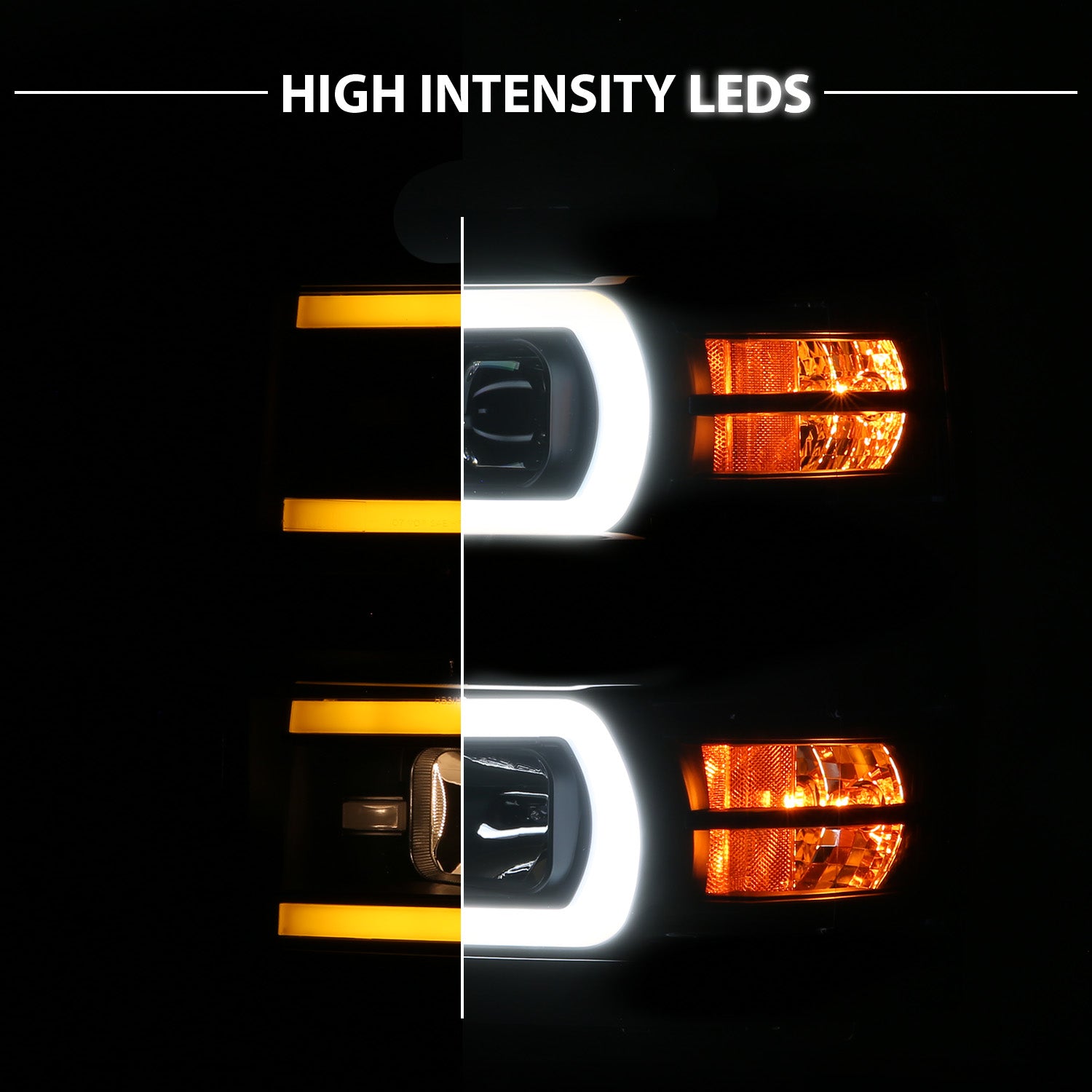 CHEVY SILVERADO 14-15 PROJECTOR HEADLIGHTS BLACK HOUSING CLEAR LENS SEQUENTIAL LIGHT BAR
