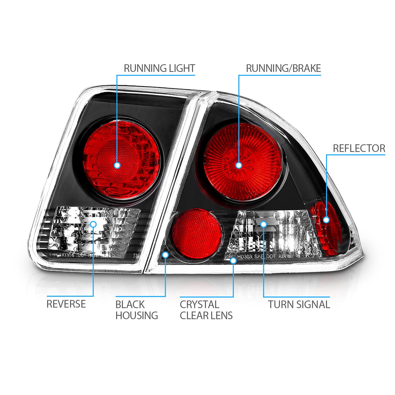 HONDA CIVIC 01-04 4DR TAIL LIGHTS BLACK