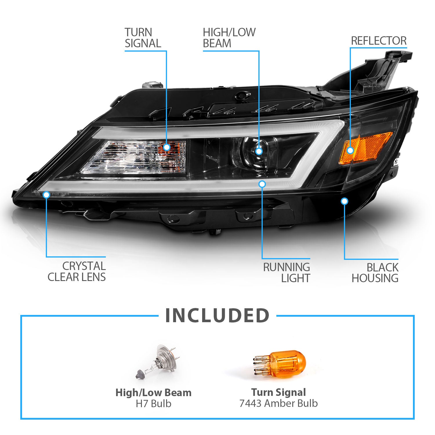CHEVY IMPALA 14-20 PROJECTOR LIGHT BAR STYLE HEADLIGHTS BLACK AMBER